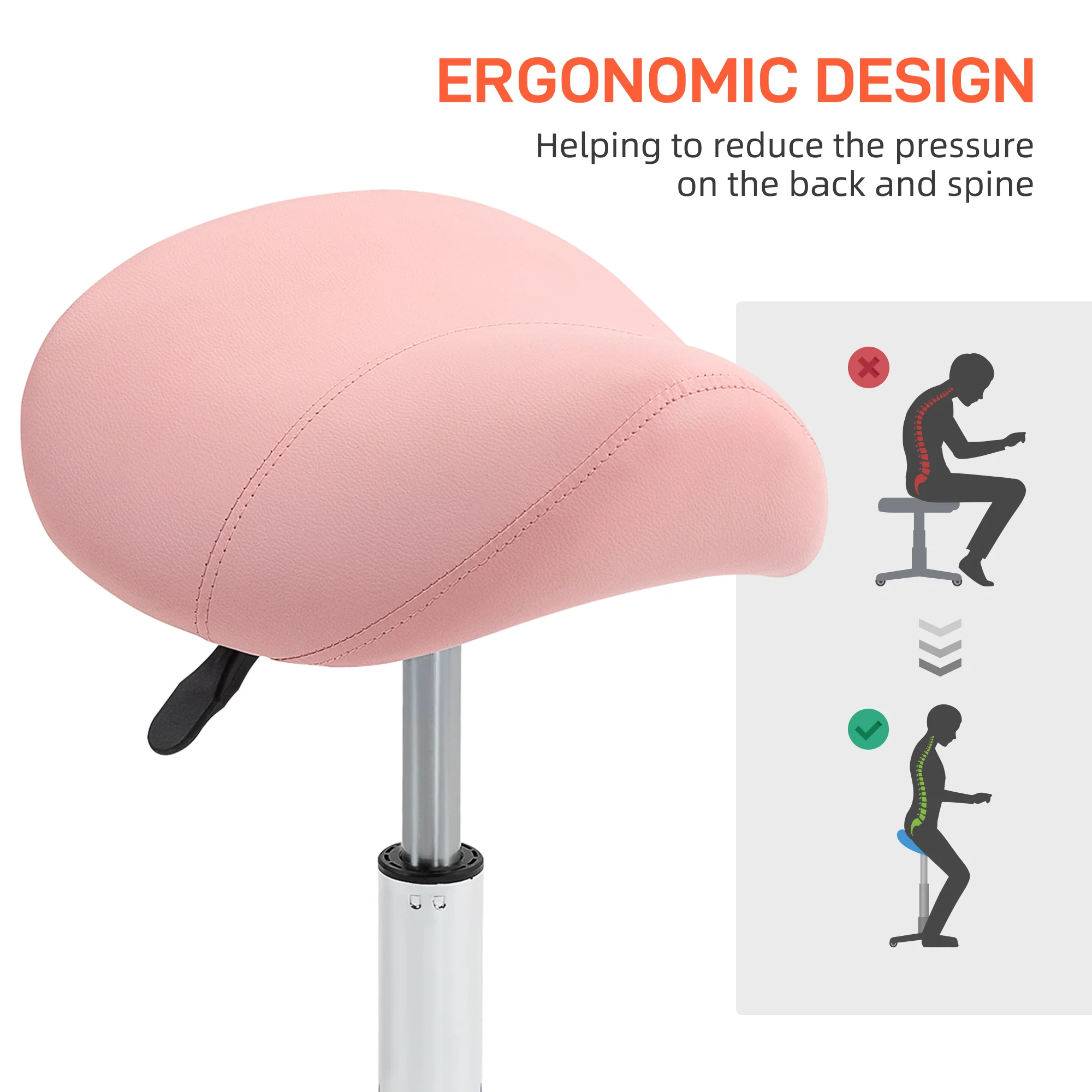 HOMCOM PU Leather Saddle Stool W/ Moulded Padded Seat Adjustable Height - Image 7