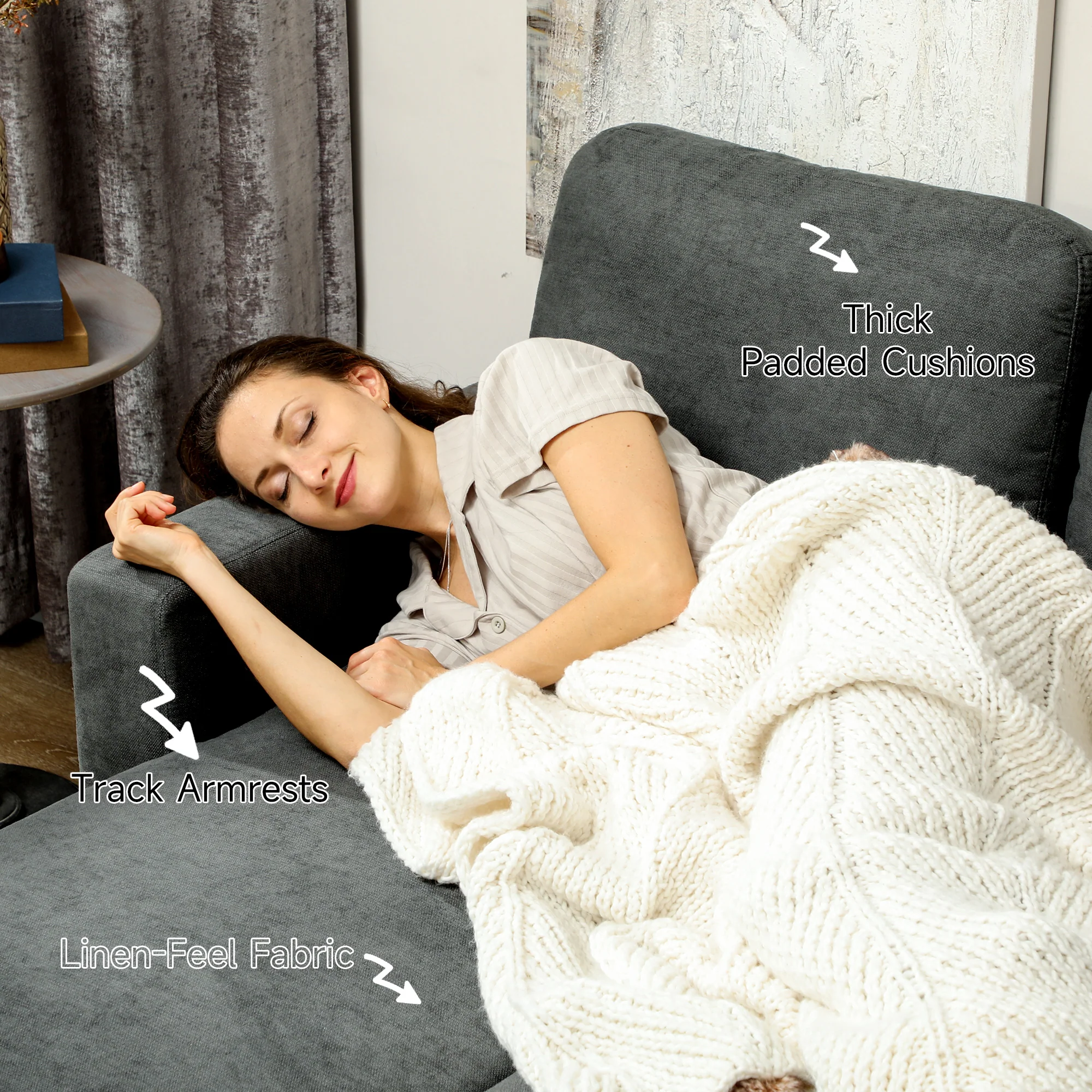 HOMCOM Pull Out Sofa Bed L Shape Corner Sofa w/ Reversible Chaise Charcoal grey - Image 7