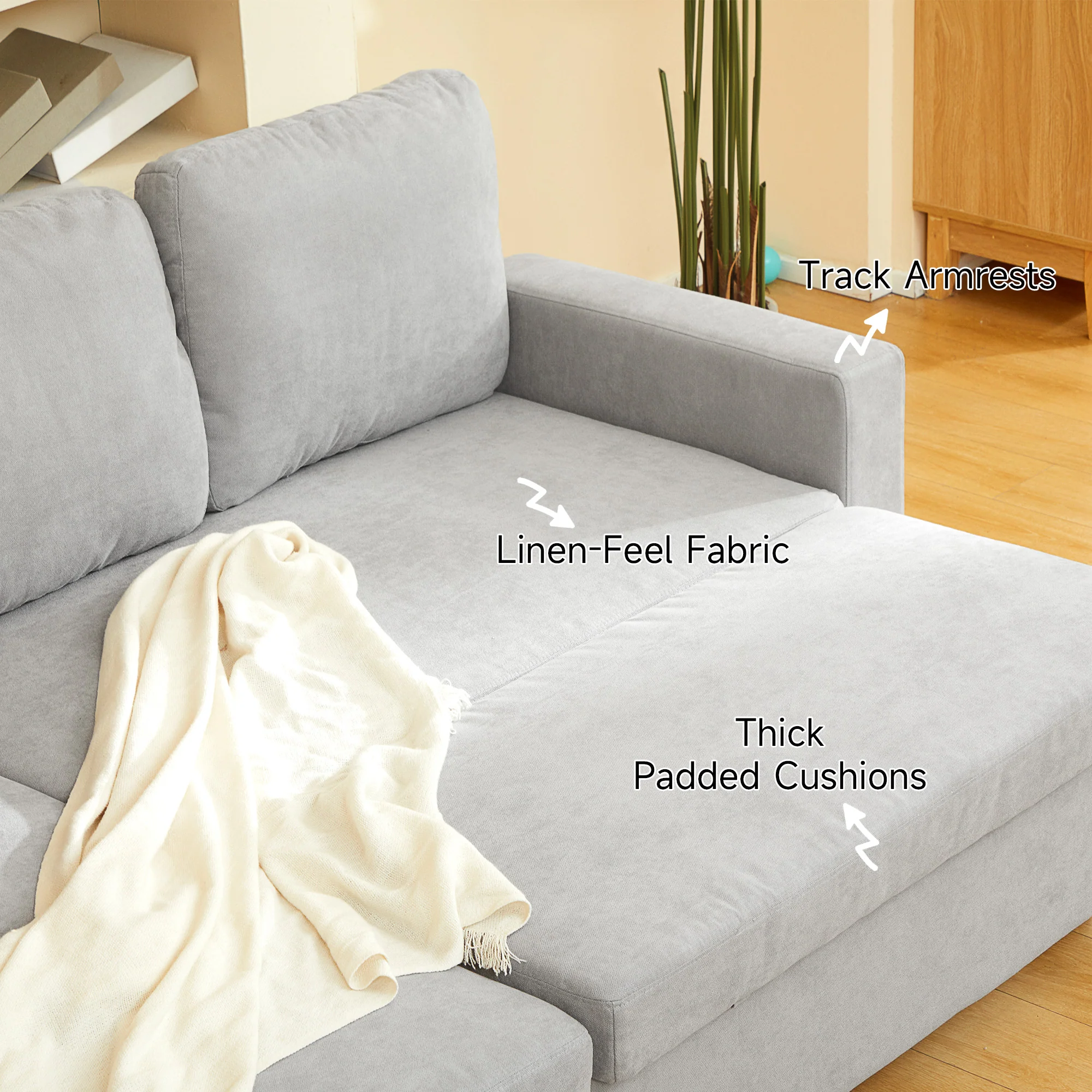 HOMCOM Pull Out Sofa Bed L Shape Corner Sofa w/ Reversible Chaise Light Grey - Image 7