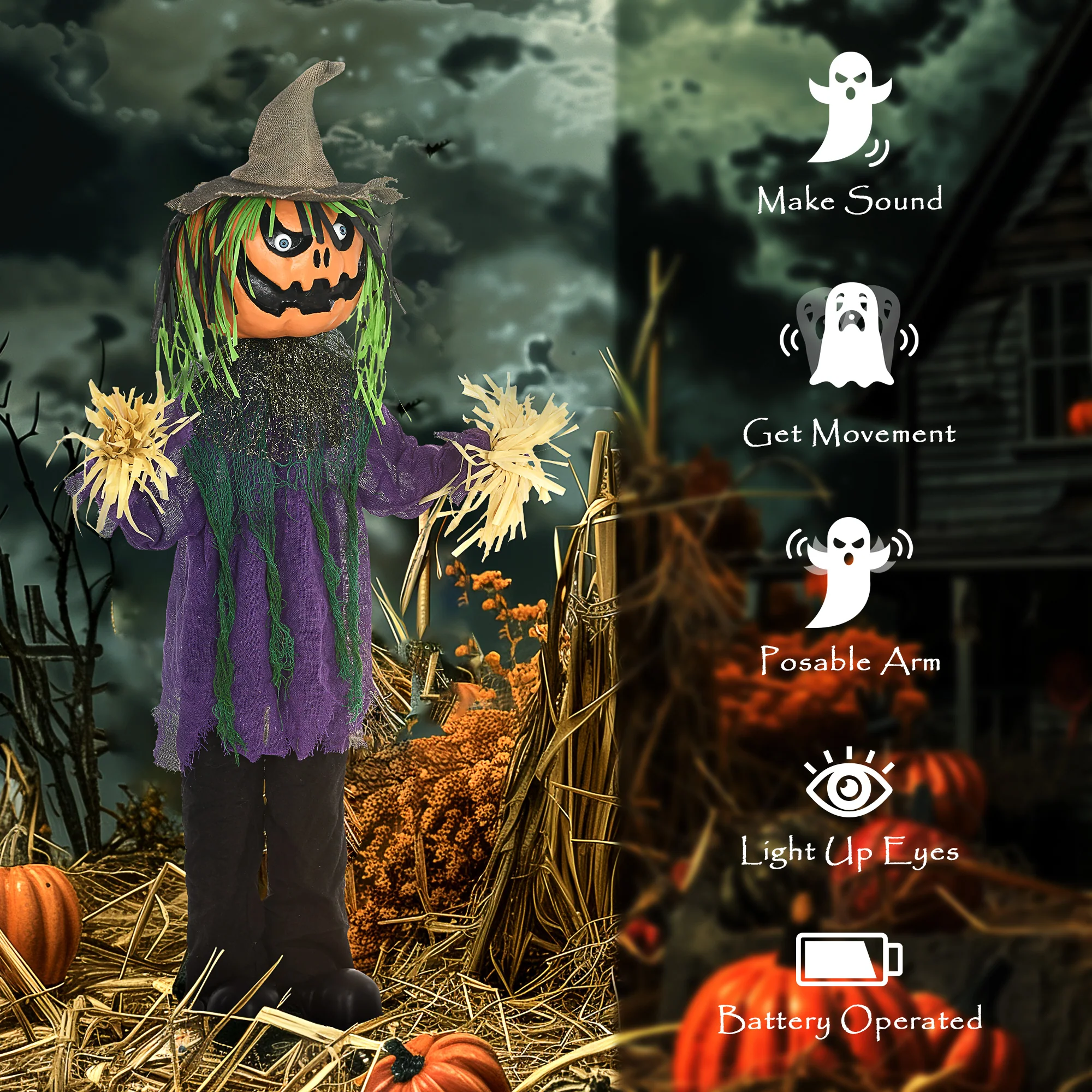 HOMCOM Pumpkin Halloween Animatronic Prop for Indoor Outdoor Decoration - Image 7