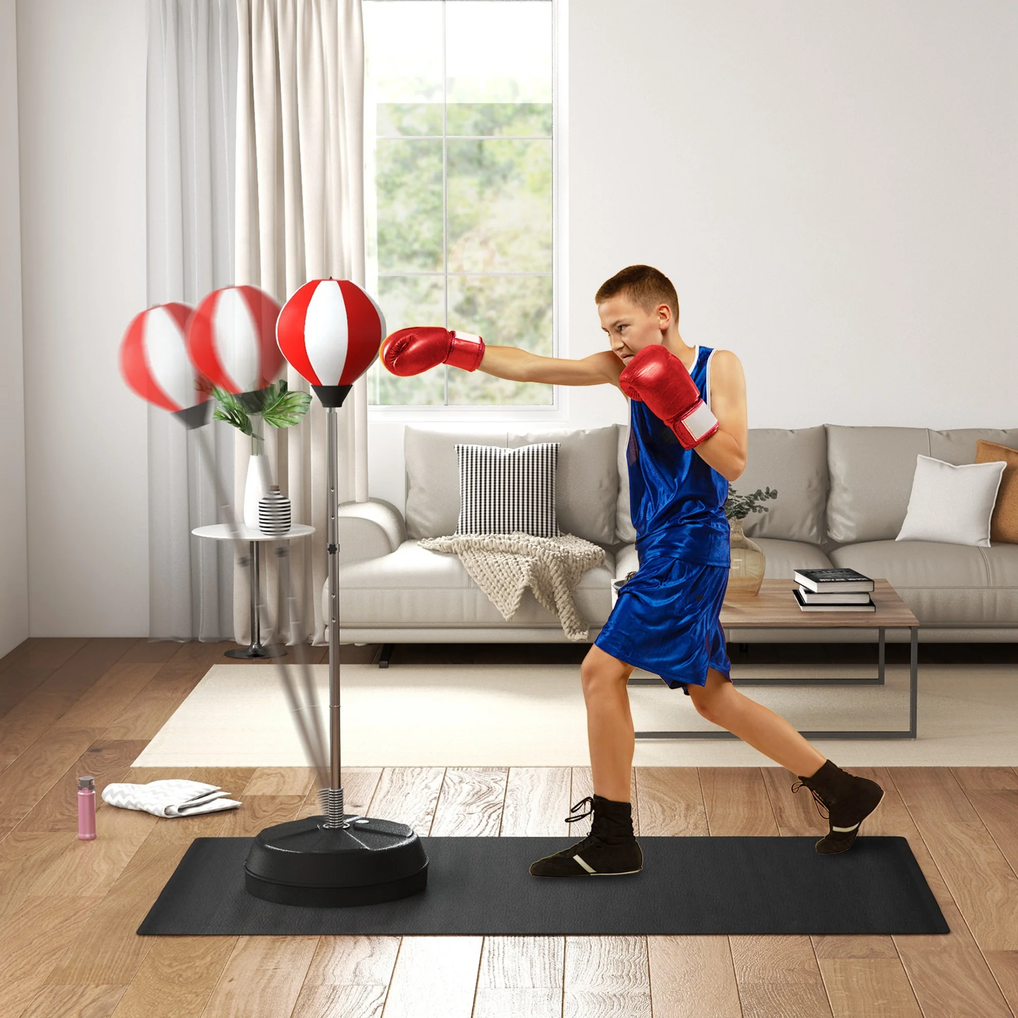 HOMCOM Punching Bag with Stand Boxing Bag Set with Adjustable Height Red - Image 2