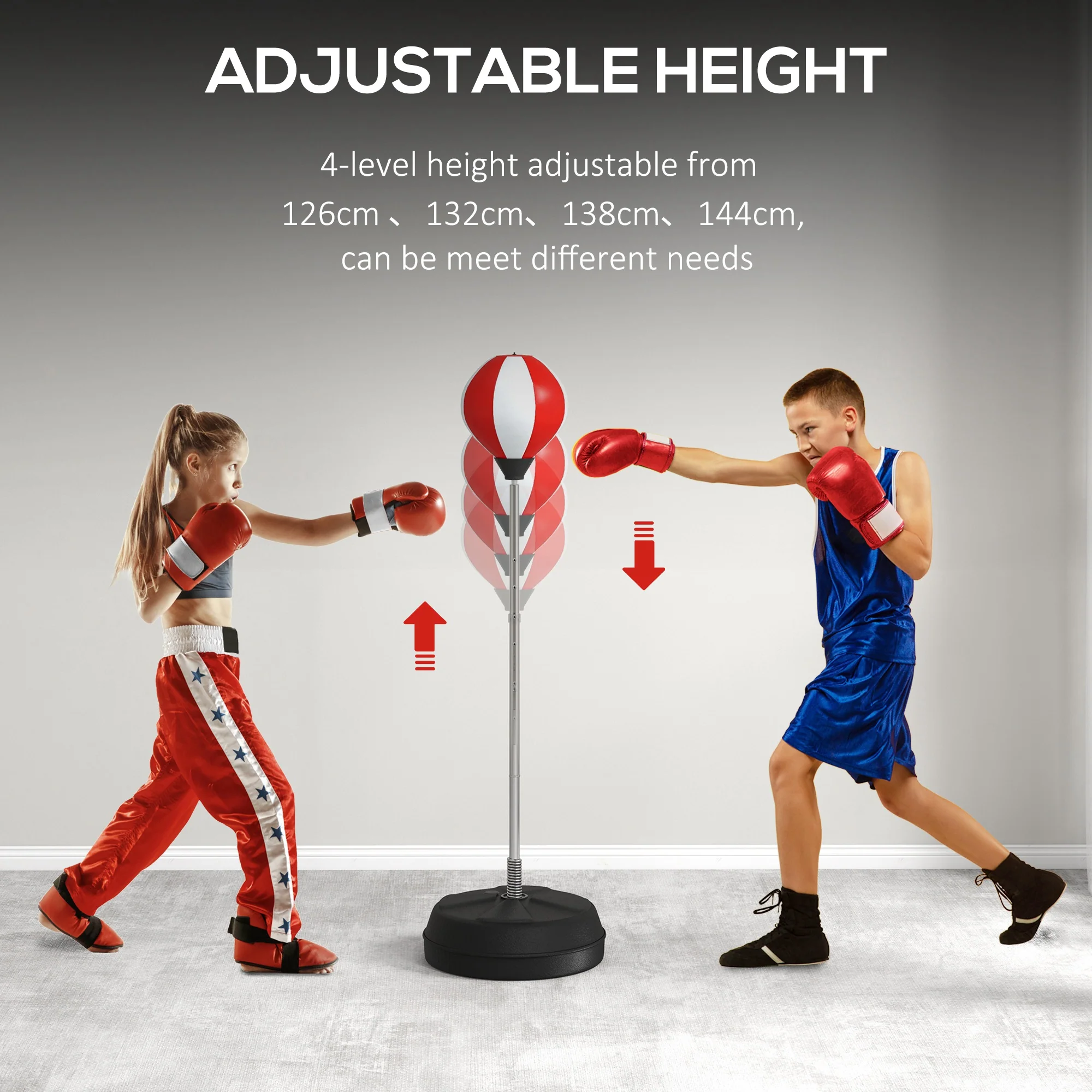 HOMCOM Punching Bag with Stand Boxing Bag Set with Adjustable Height Red - Image 3