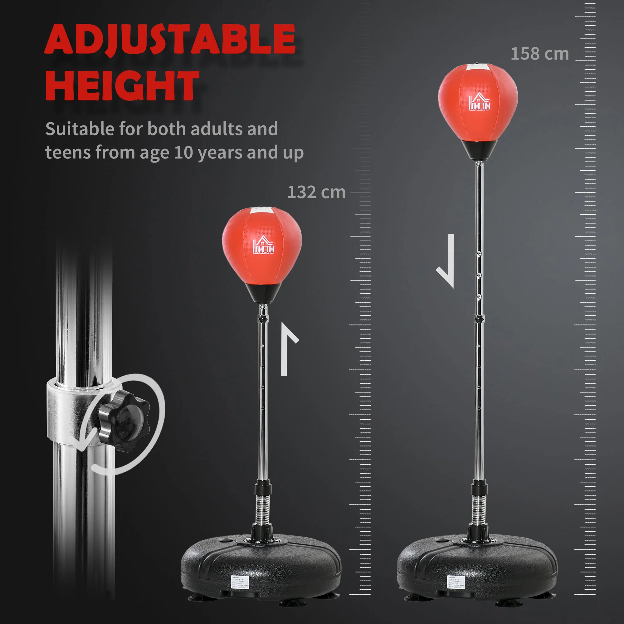 HOMCOM Punching Bag With Stand Boxing Bag Set With Adjustable Height Red - Image 3