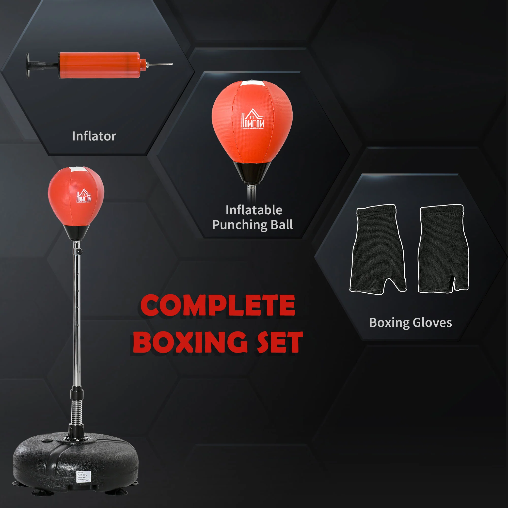 HOMCOM Punching Bag With Stand Boxing Bag Set With Adjustable Height Red - Image 4