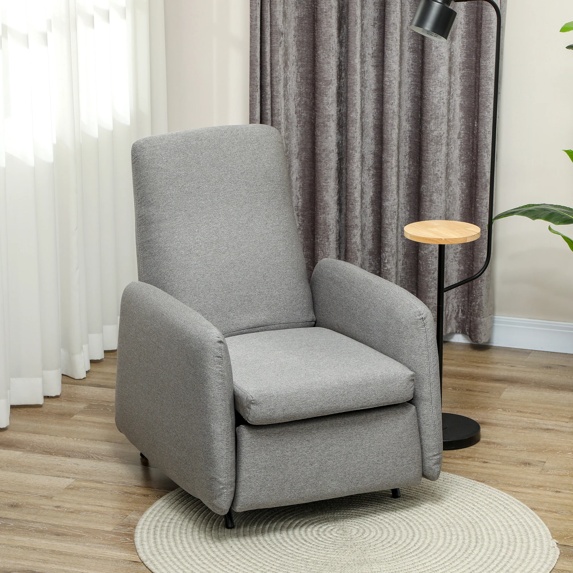 HOMCOM Push Back Recliner Chair Fabric Reclining Armchair for Bedroom Grey - Image 2