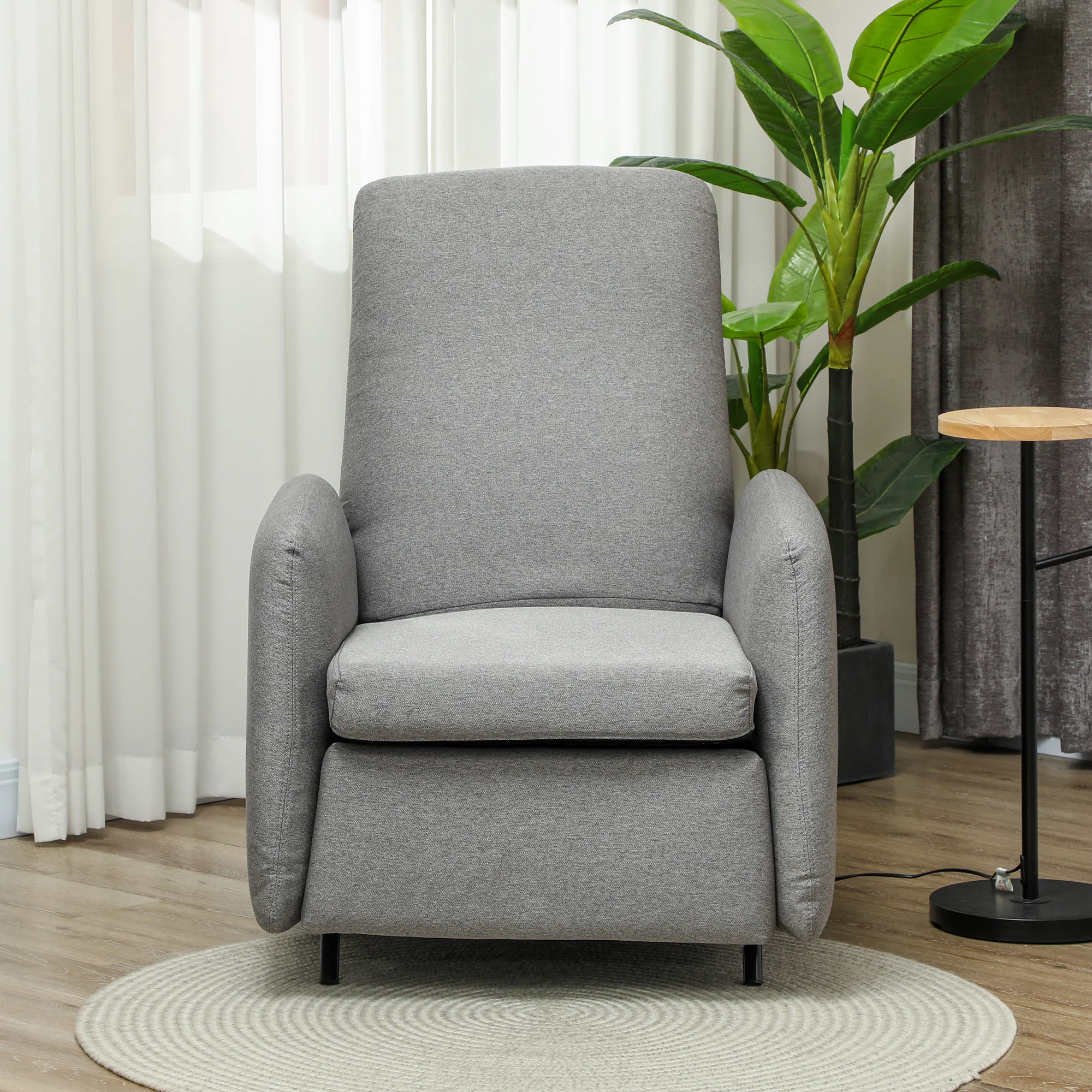 HOMCOM Push Back Recliner Chair Fabric Reclining Armchair for Bedroom Grey - Image 7