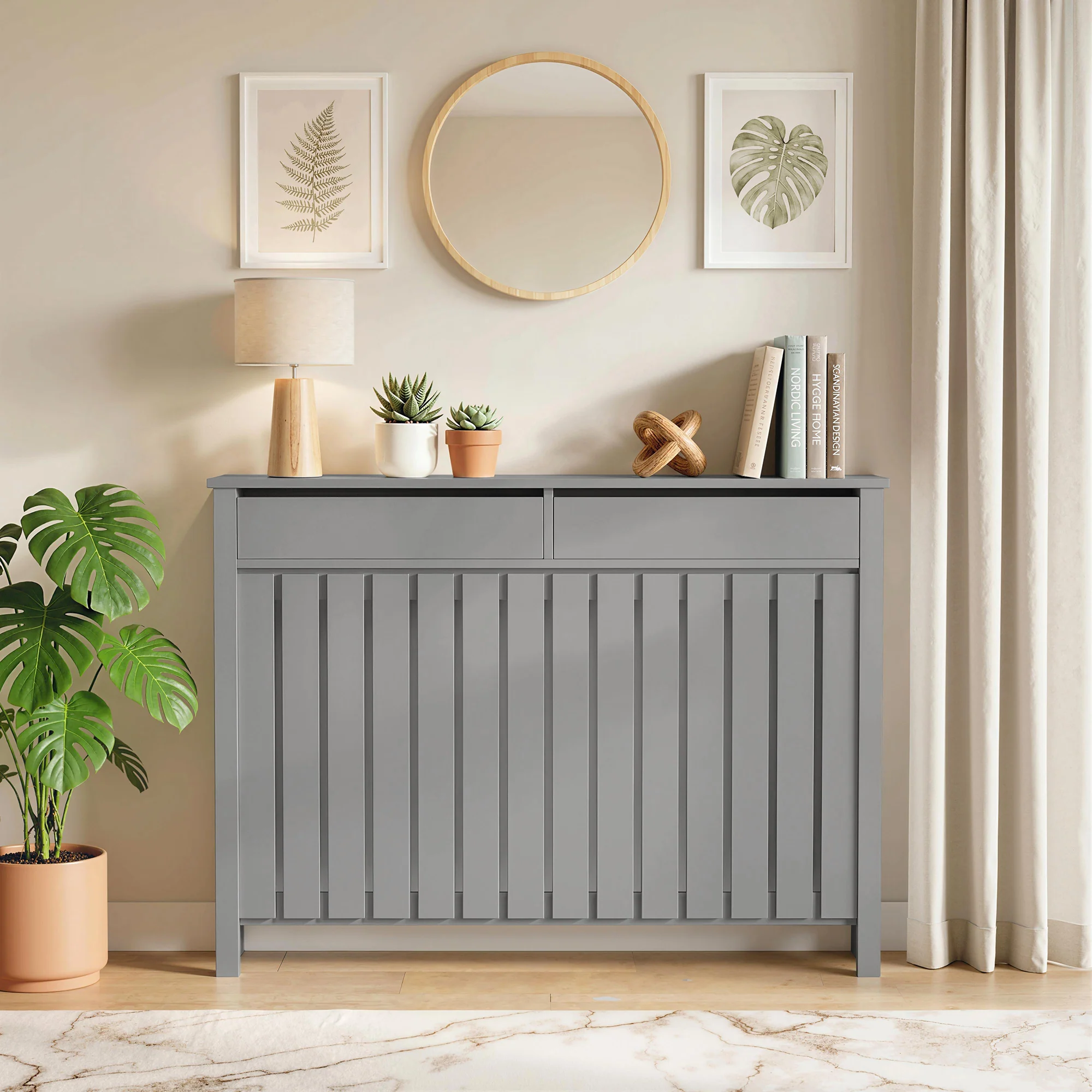 HOMCOM Radiator Cover With Drawer And Vertical Slats Grey - Image 11