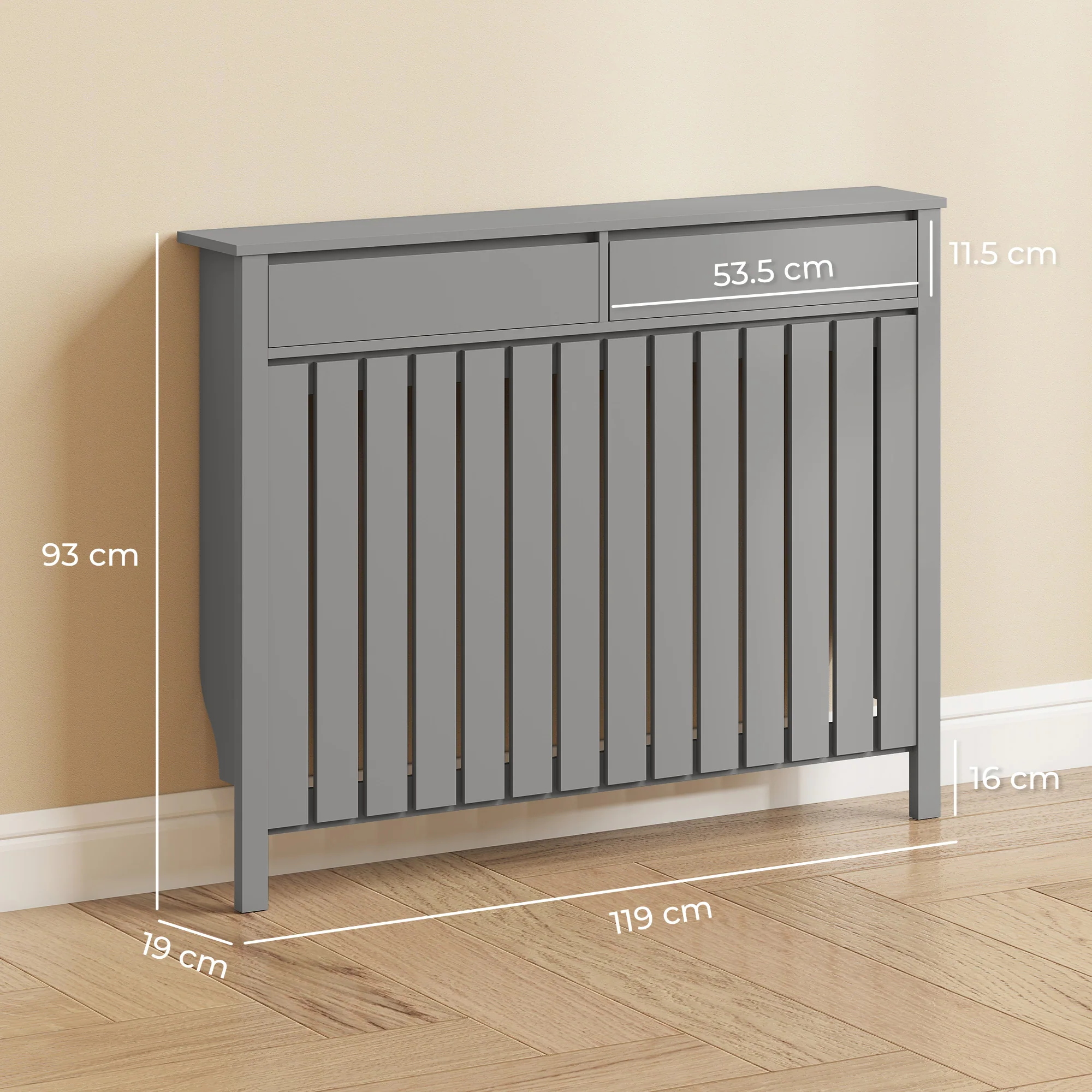 HOMCOM Radiator Cover With Drawer And Vertical Slats Grey - Image 14
