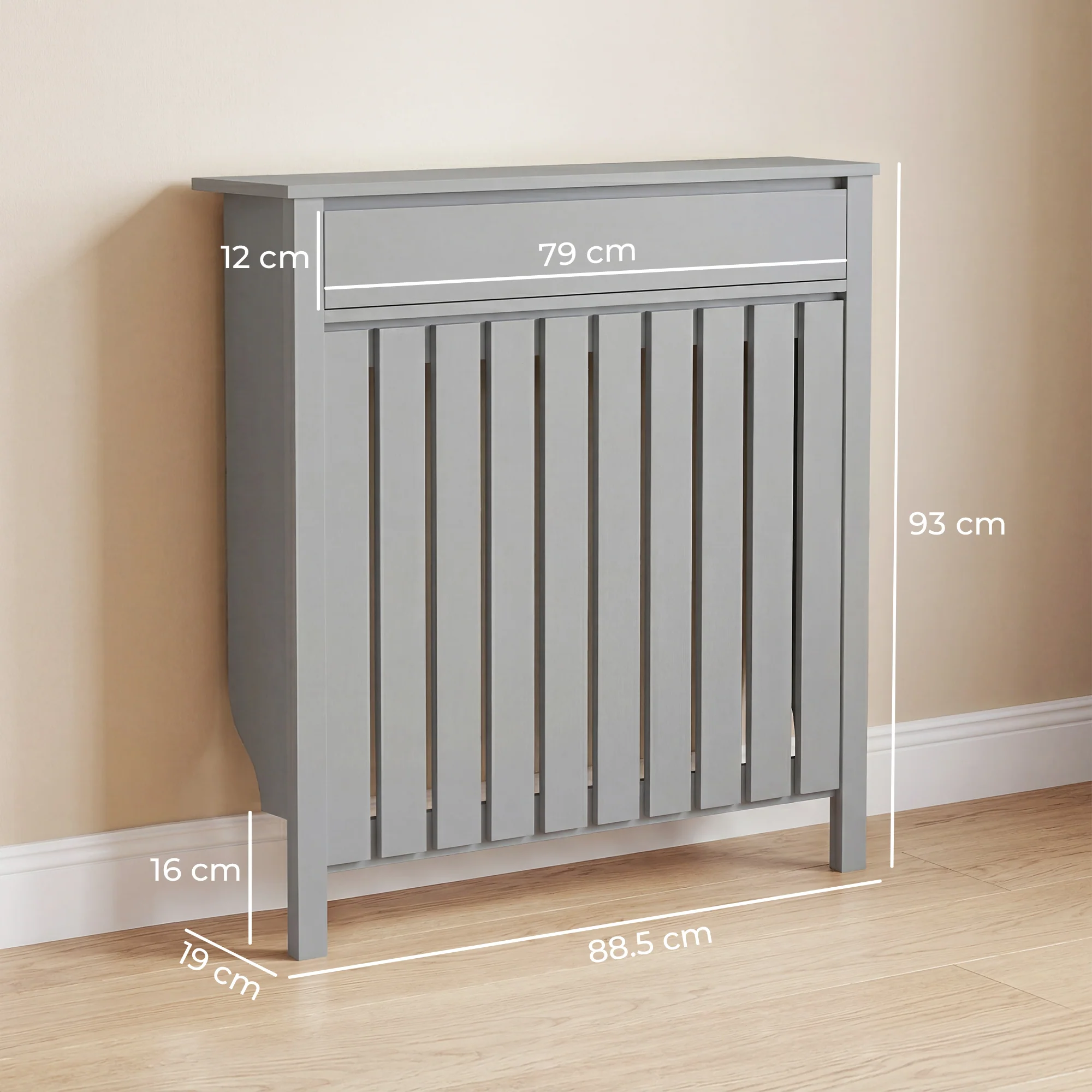 HOMCOM Radiator Cover With Drawer And Vertical Slats Grey - Image 5