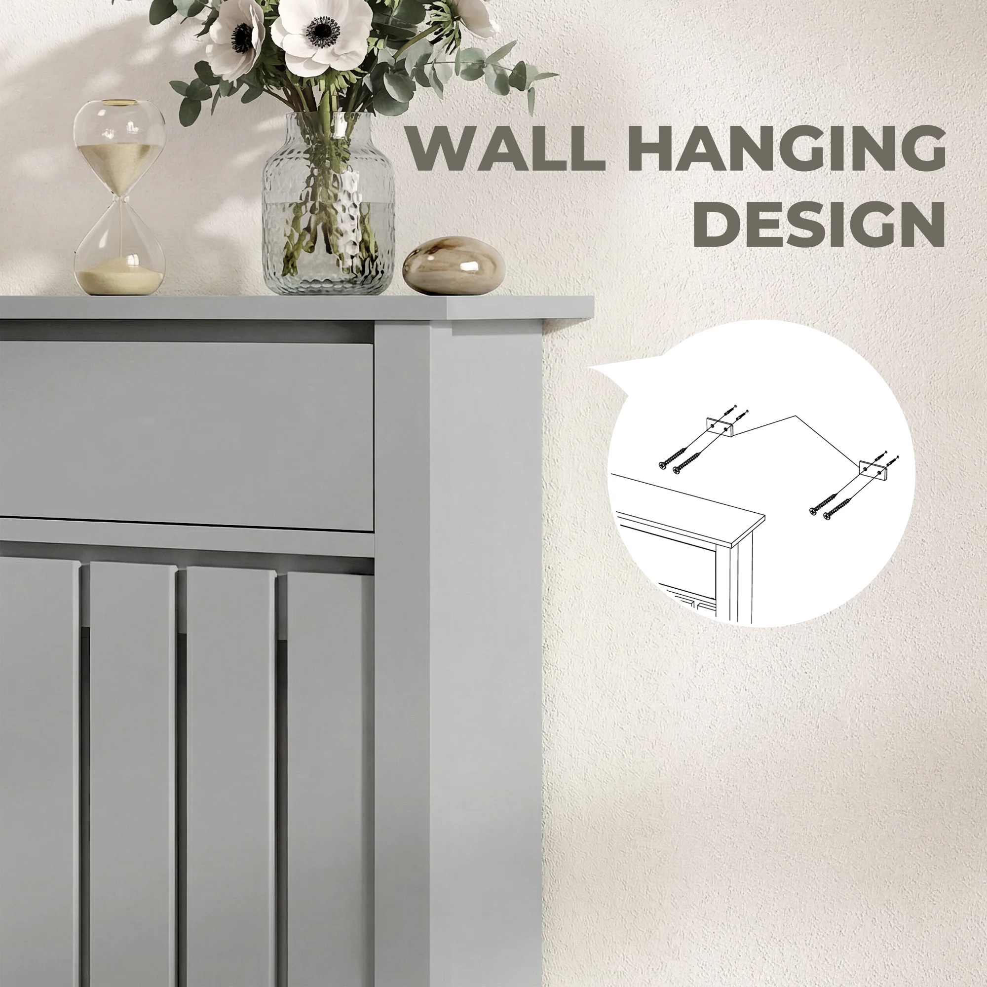 HOMCOM Radiator Cover With Drawer And Vertical Slats Grey - Image 6