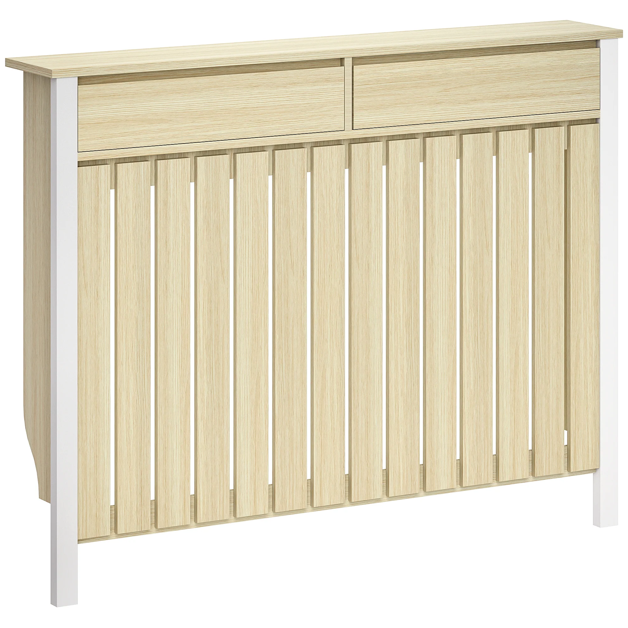 HOMCOM Radiator Cover with Drawer and Vertical Slats Oak - Image 10