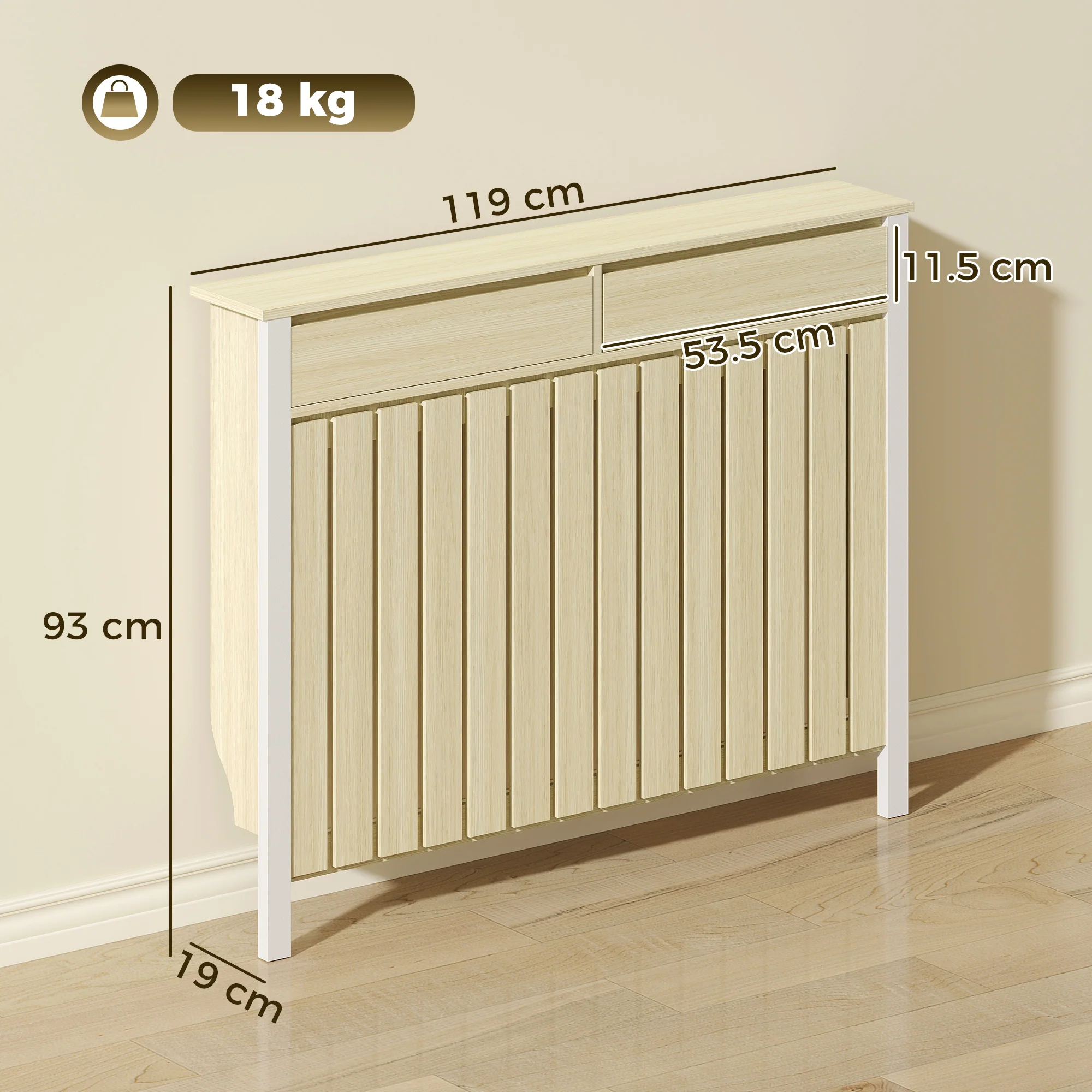 HOMCOM Radiator Cover with Drawer and Vertical Slats Oak - Image 14