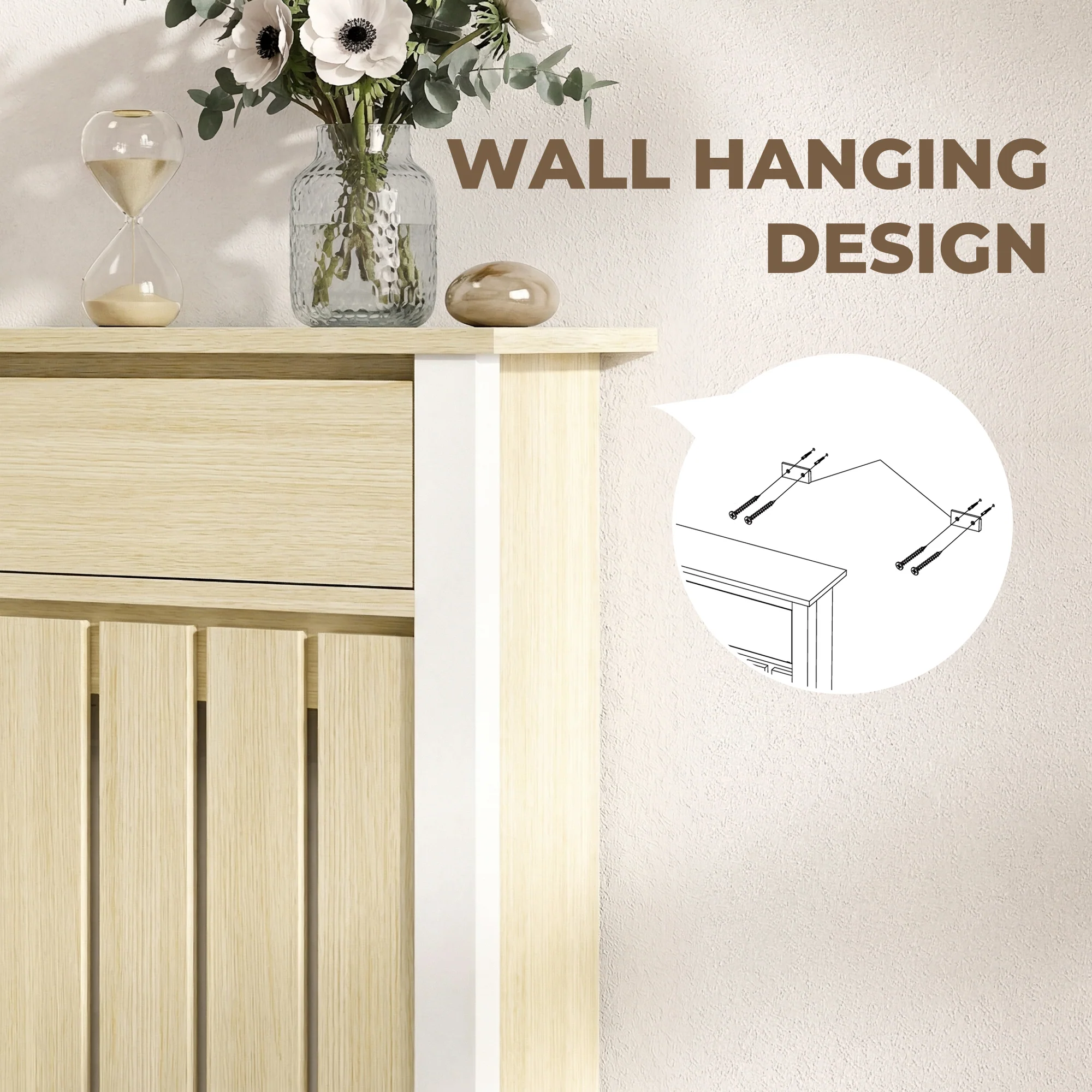 HOMCOM Radiator Cover with Drawer and Vertical Slats Oak - Image 6