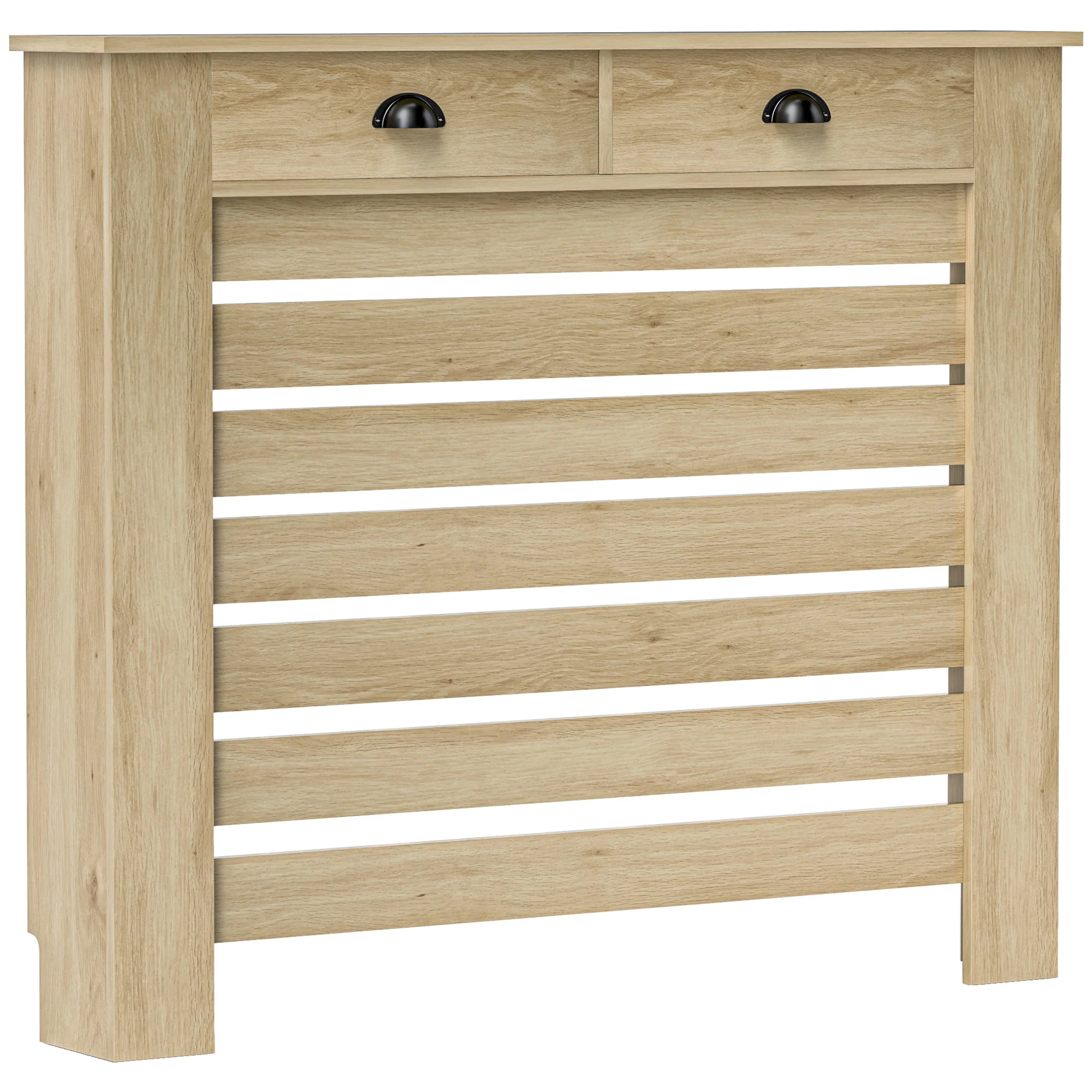 HOMCOM Radiator Cover With Drawer, Horizontal Slat, 111cm, Oak