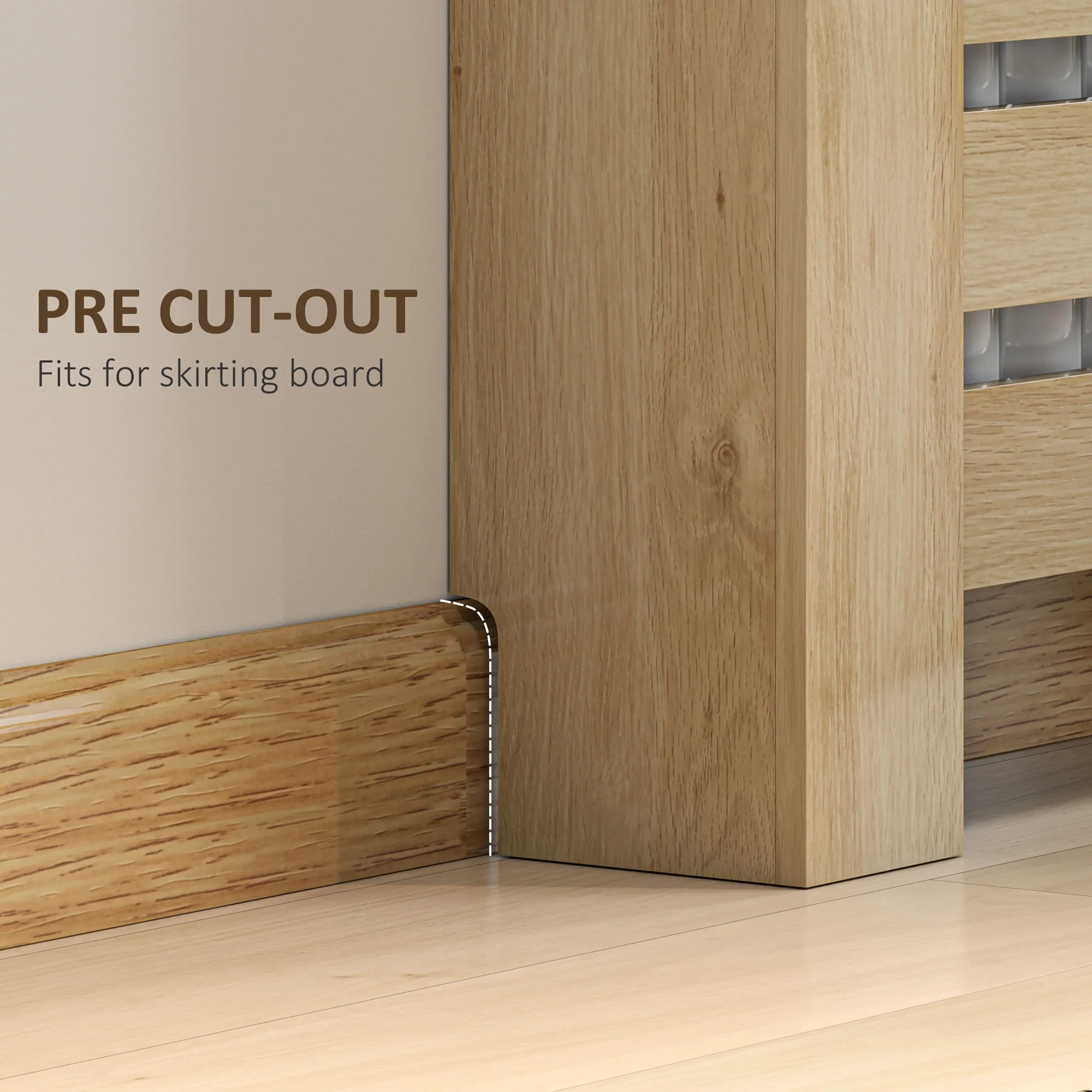 HOMCOM Radiator Cover With Drawer, Horizontal Slat, 111cm, Oak - Image 3