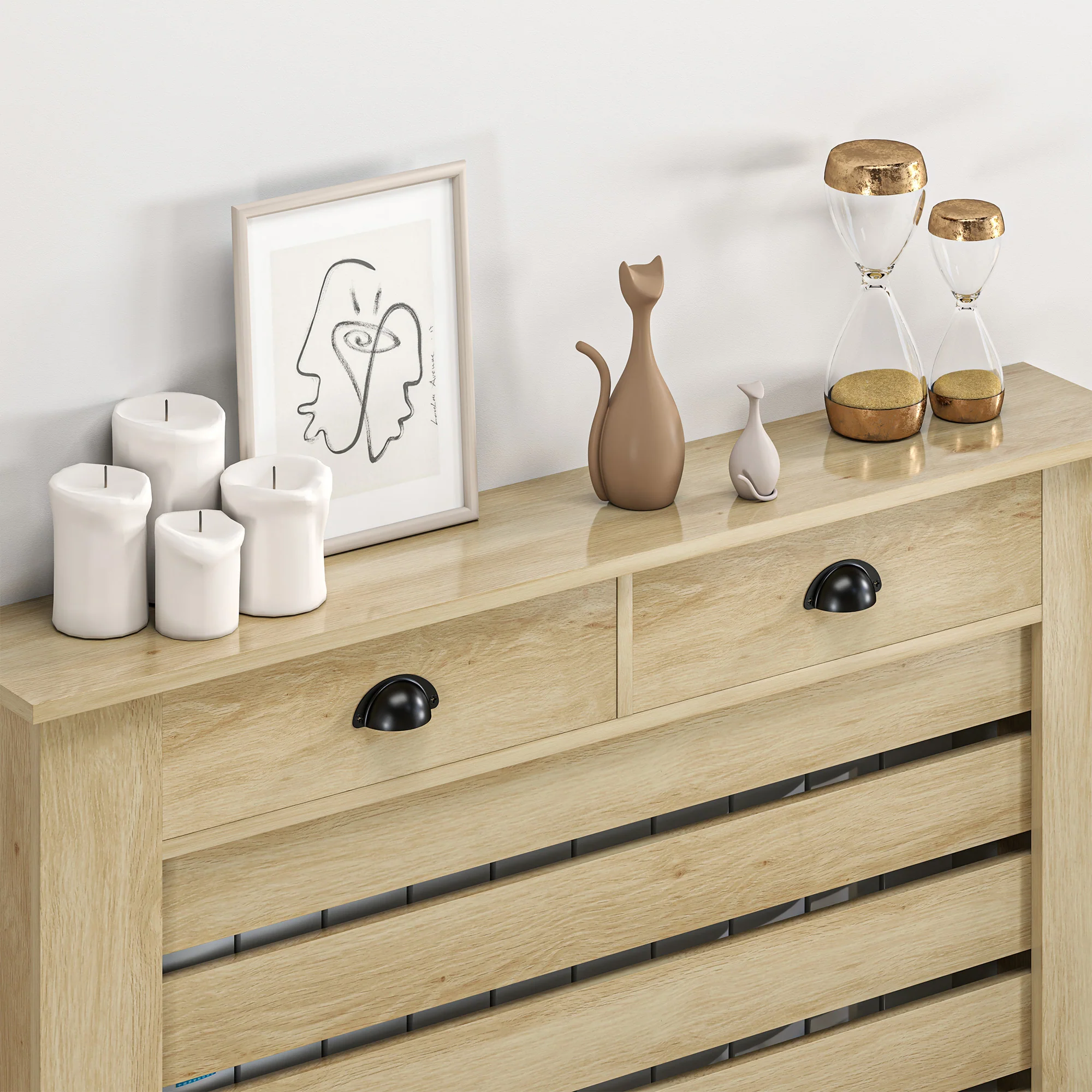 HOMCOM Radiator Cover With Drawer, Horizontal Slat, 111cm, Oak - Image 9