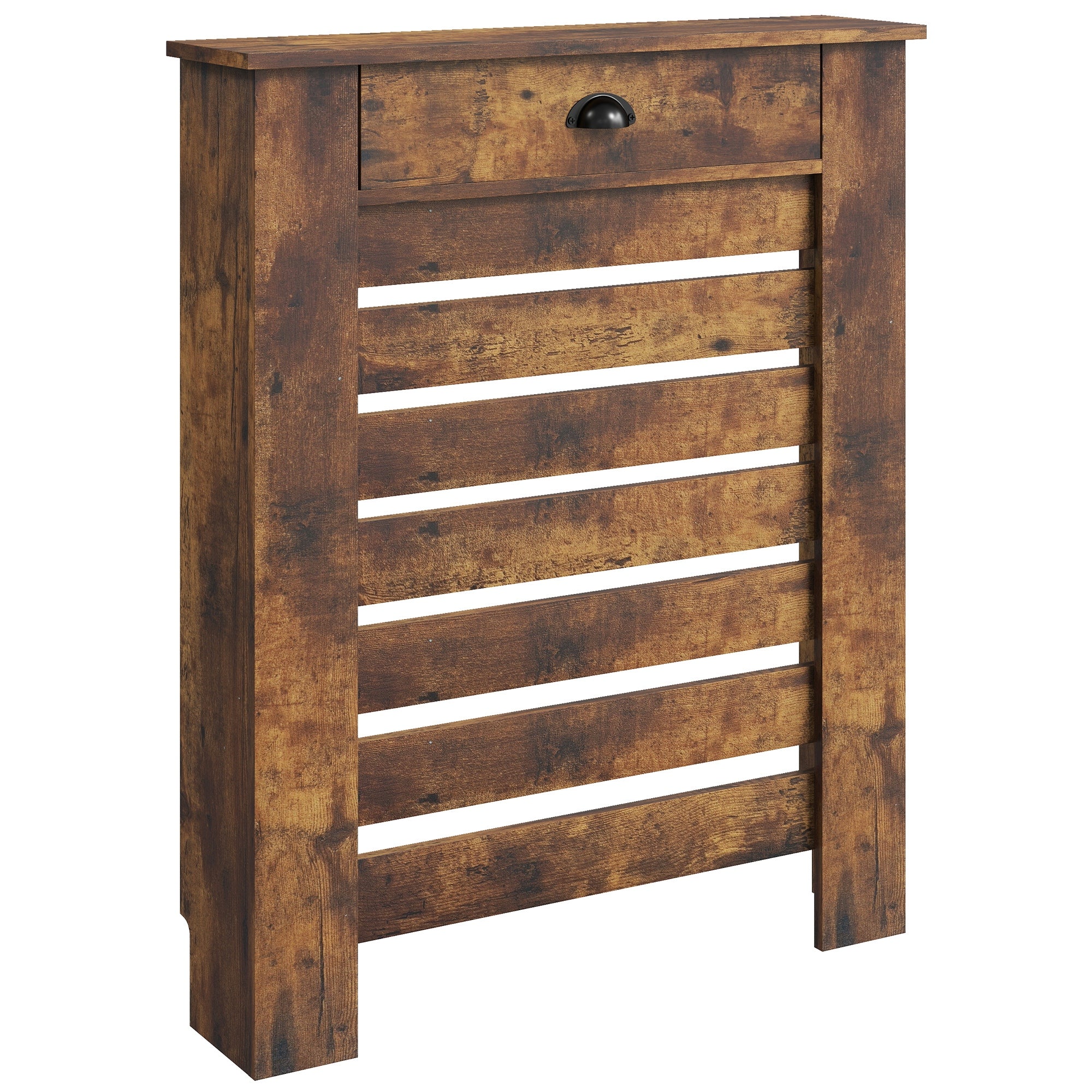HOMCOM Radiator Cover With Drawer, Horizontal Slat, Rustic Brown