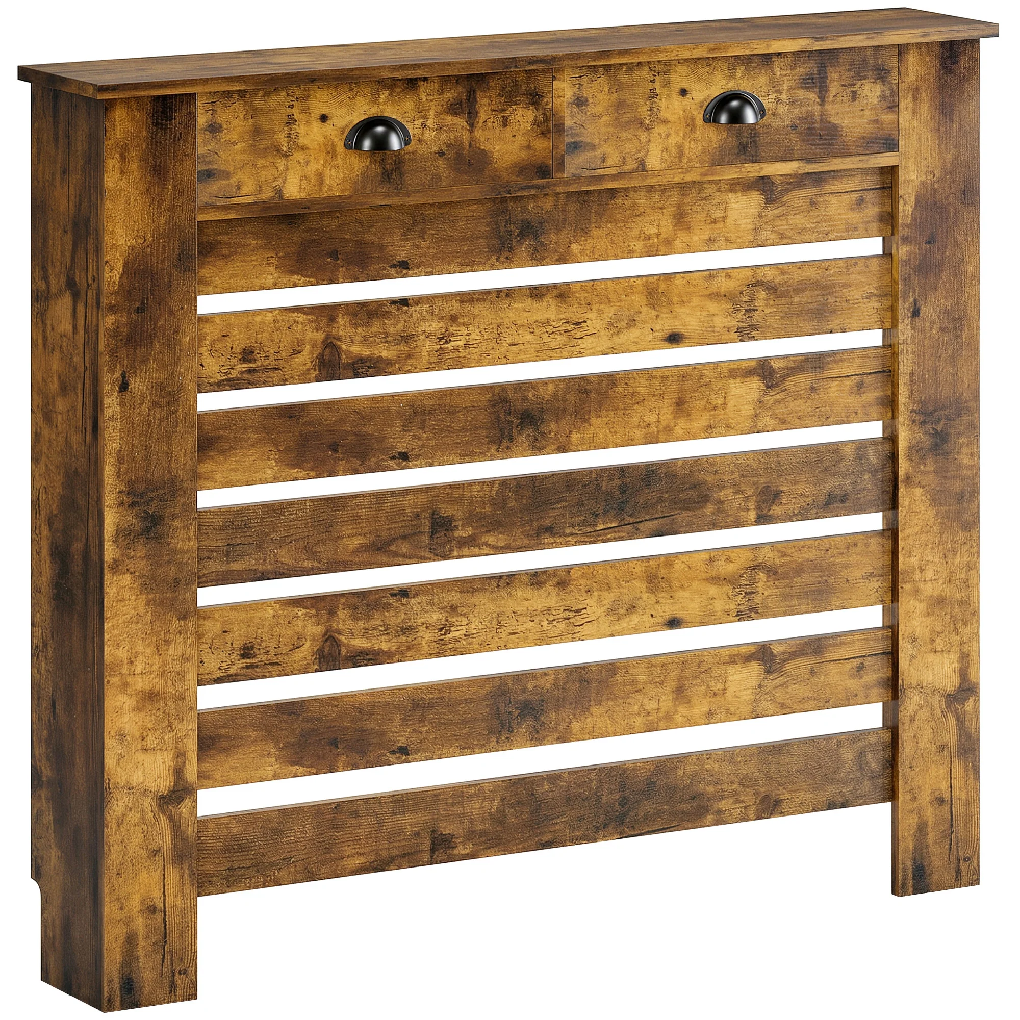 HOMCOM Radiator Cover With Drawer, Horizontal Slat, Rustic Brown - Image 10