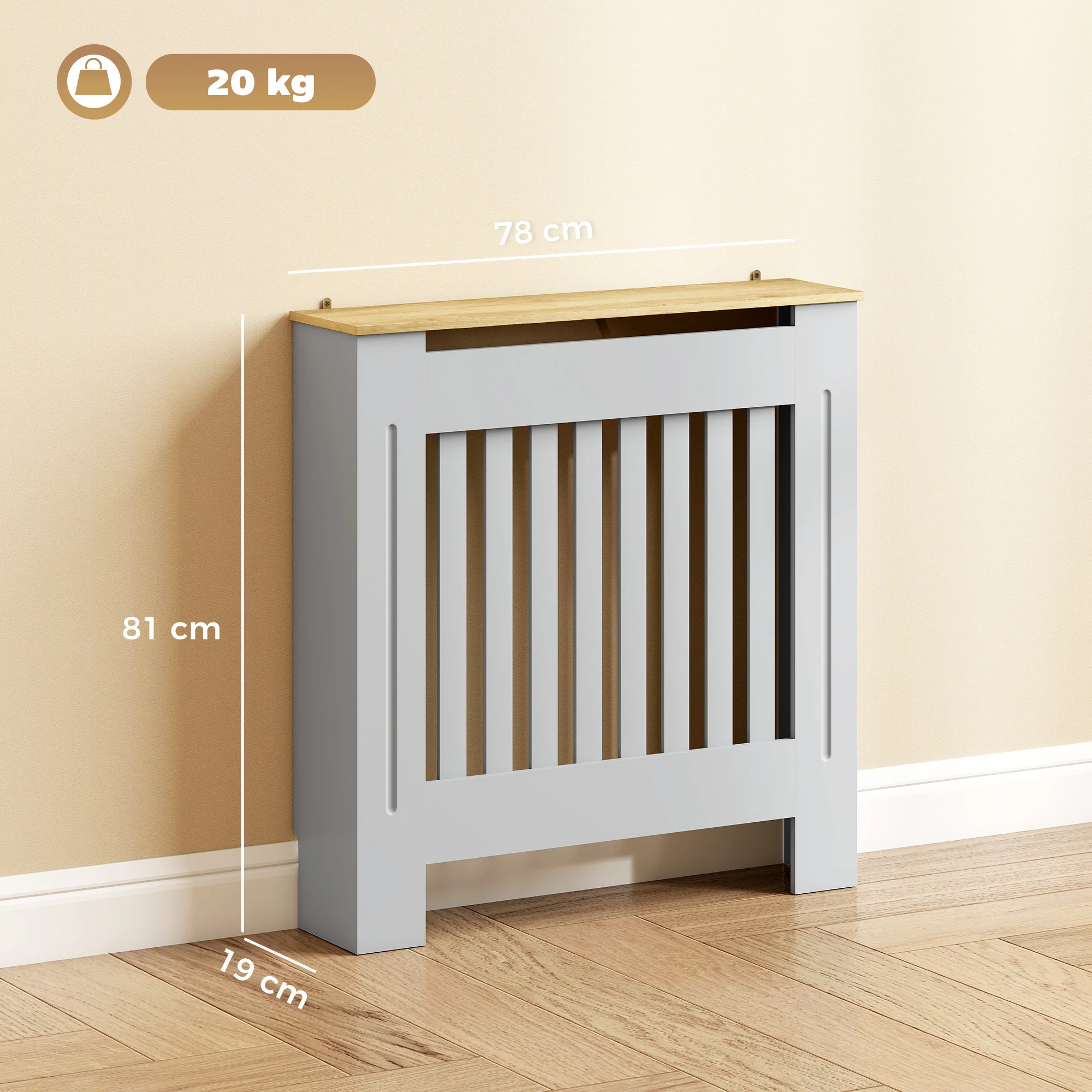 HOMCOM Radiator Cover Wooden Cabinet Vertical Slatted Vent MDF Grey Home - Image 5