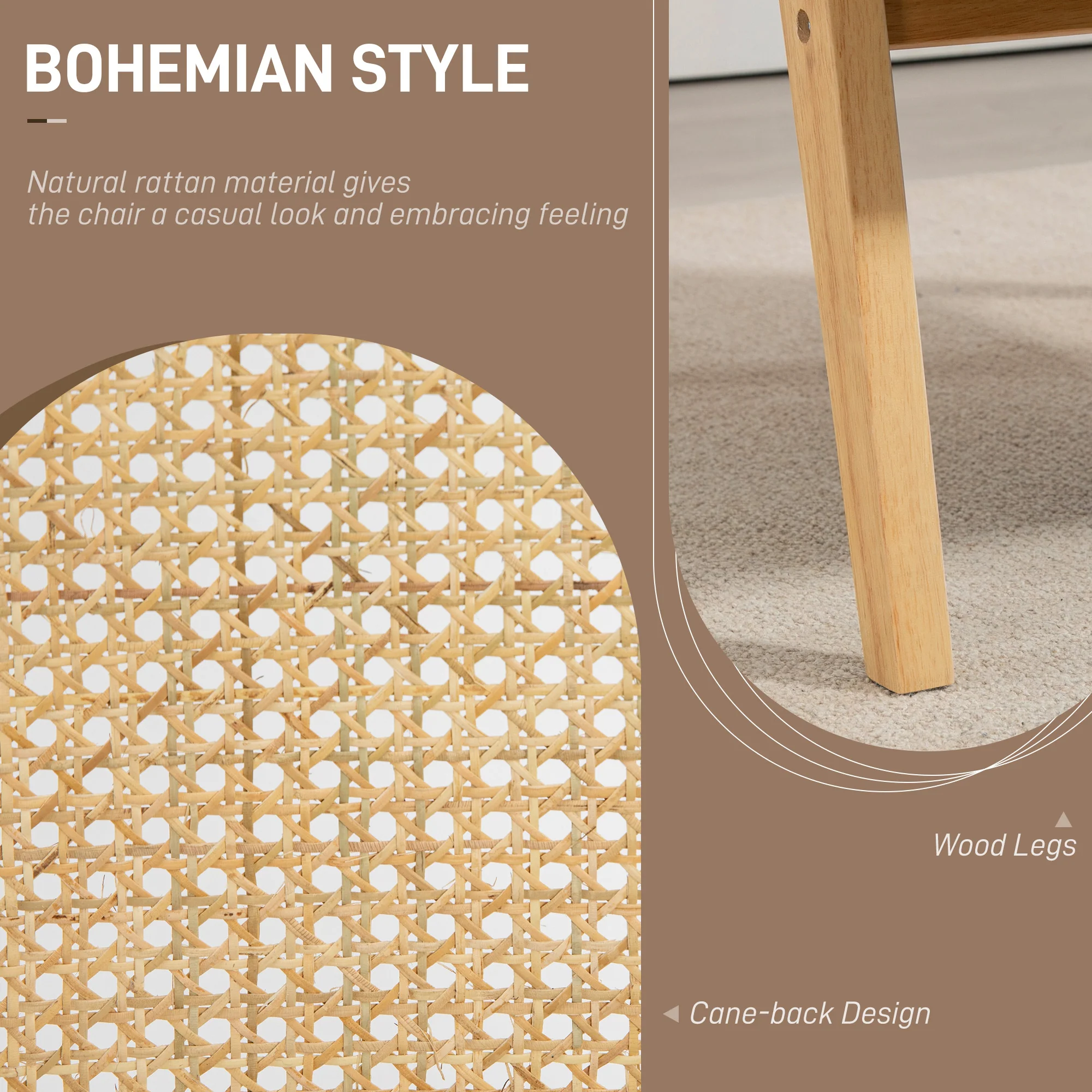 HOMCOM Rattan Armchair With Wood Frame Seat Cushion For Living Room Bedroom - Image 3