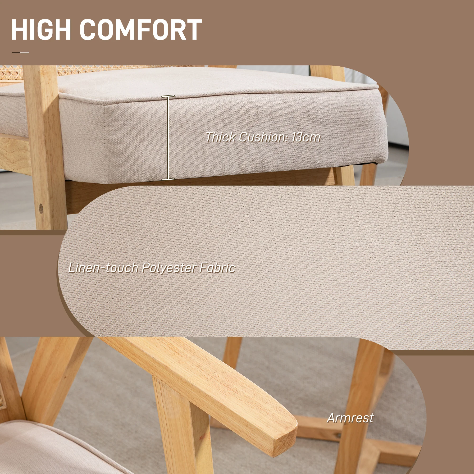 HOMCOM Rattan Armchair With Wood Frame Seat Cushion For Living Room Bedroom - Image 4