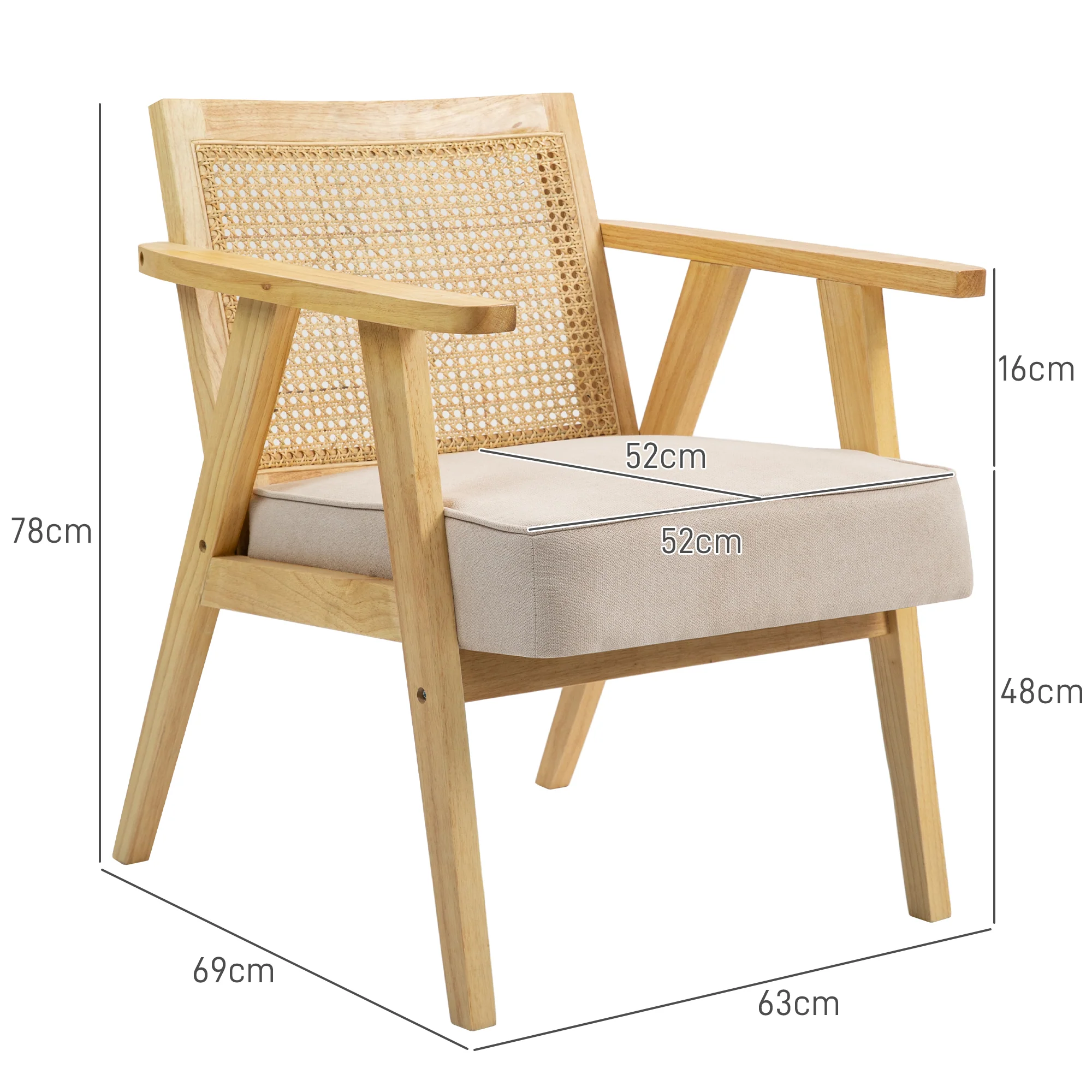 HOMCOM Rattan Armchair With Wood Frame Seat Cushion For Living Room Bedroom - Image 5