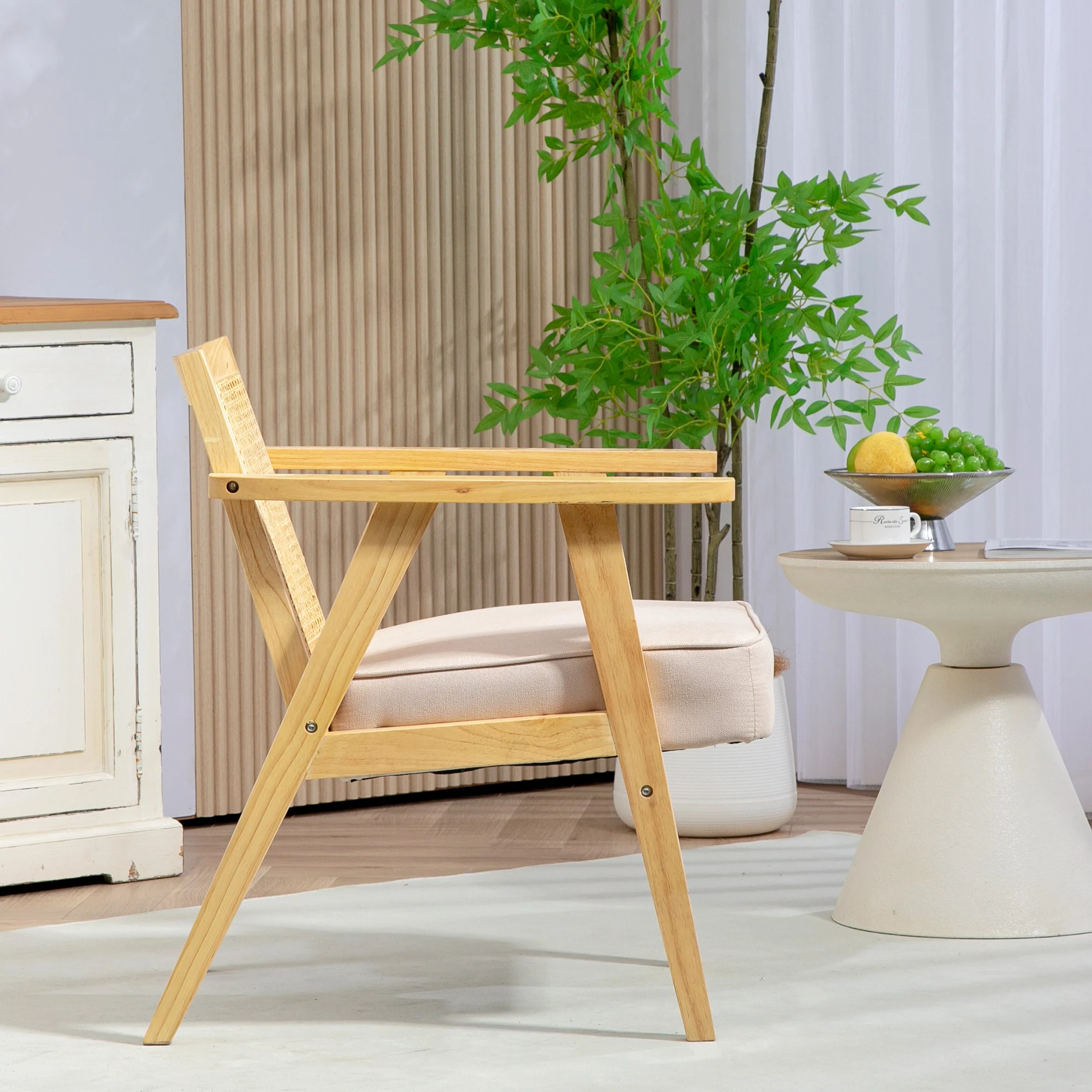 HOMCOM Rattan Armchair With Wood Frame Seat Cushion For Living Room Bedroom - Image 6