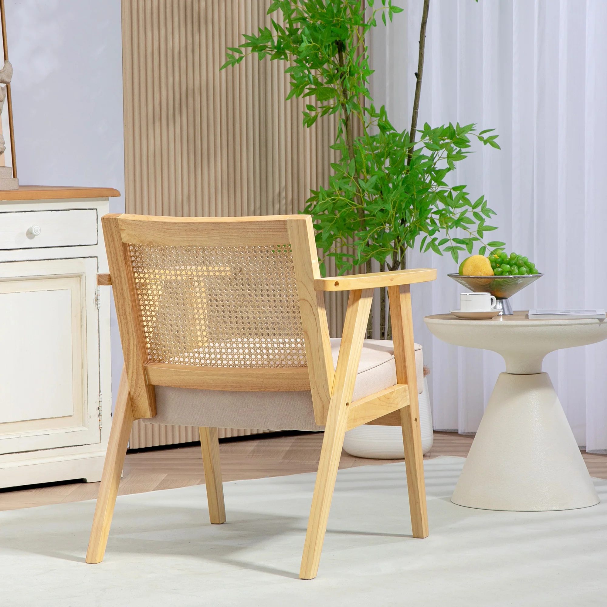 HOMCOM Rattan Armchair With Wood Frame Seat Cushion For Living Room Bedroom - Image 7