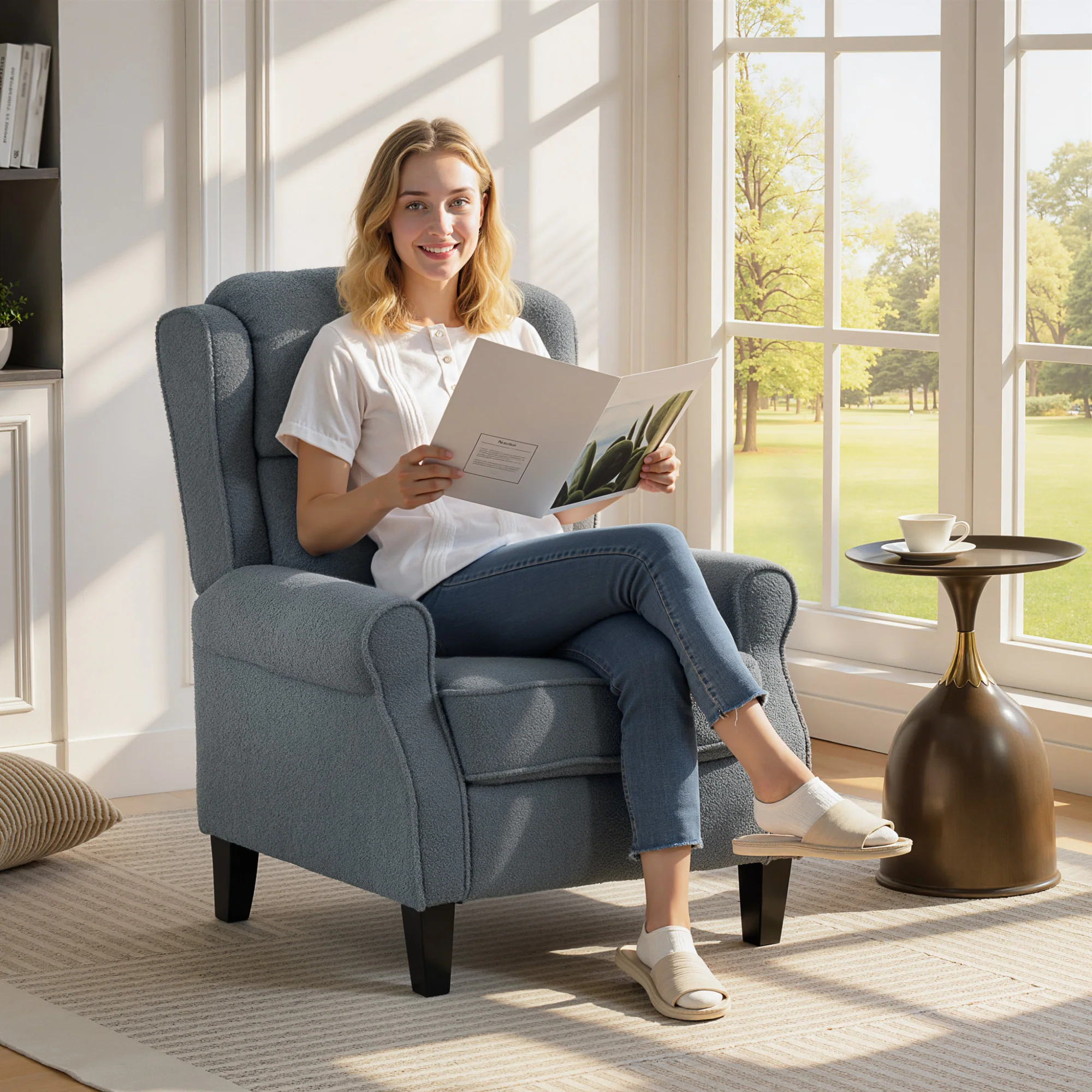 HOMCOM Recliner Armchair, Fabric Recliner Chair, Grey - Image 2