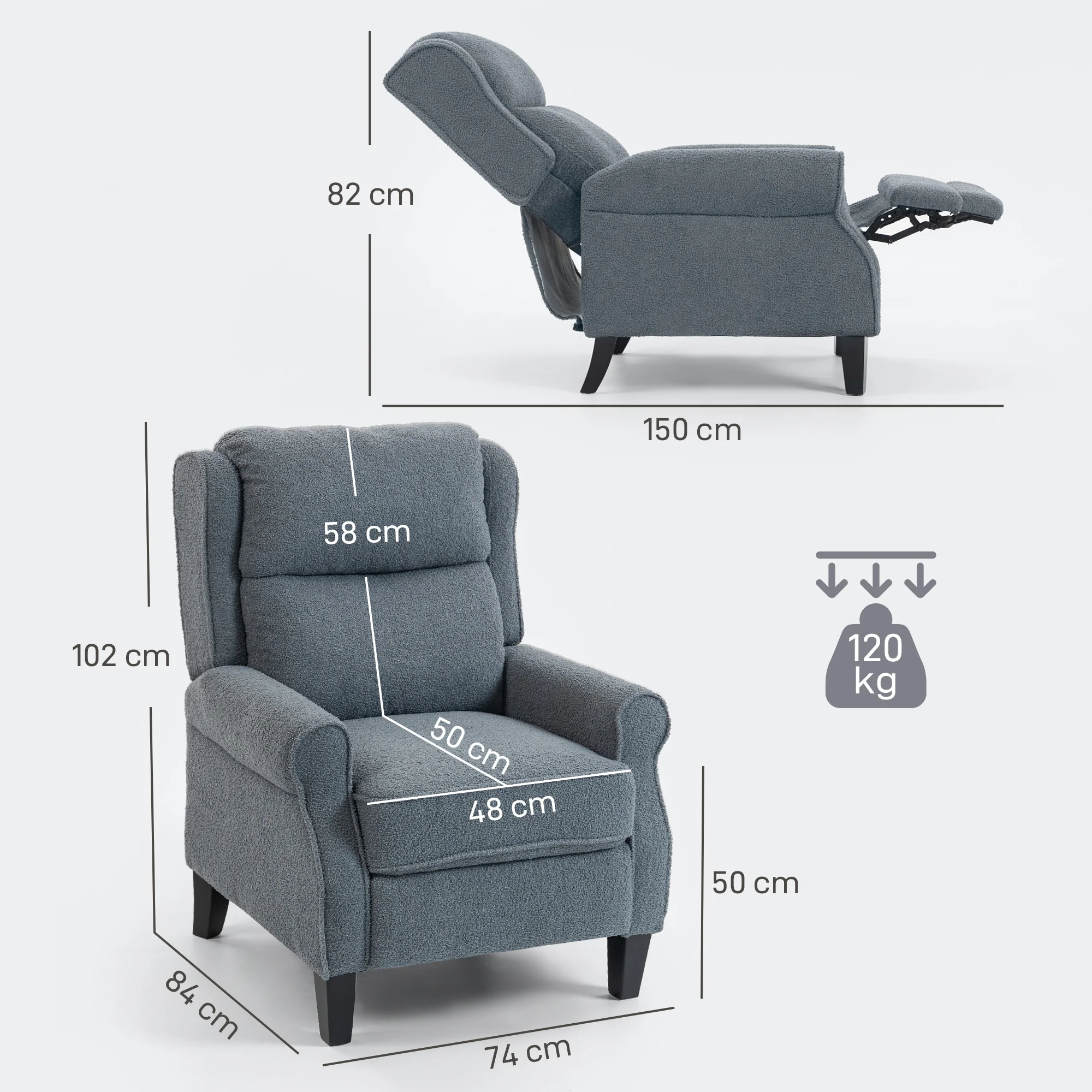 HOMCOM Recliner Armchair, Fabric Recliner Chair, Grey - Image 5