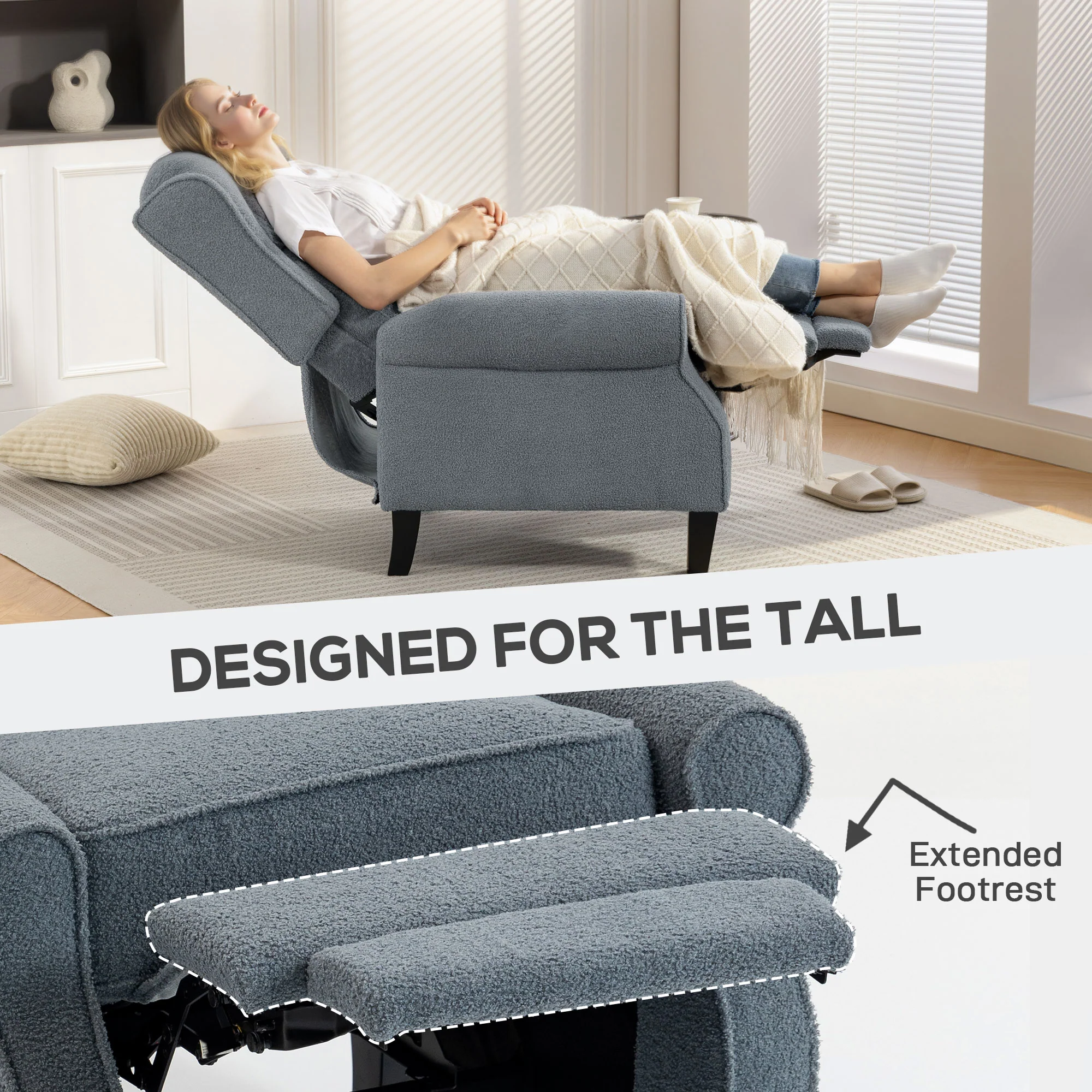 HOMCOM Recliner Armchair, Fabric Recliner Chair, Grey - Image 7