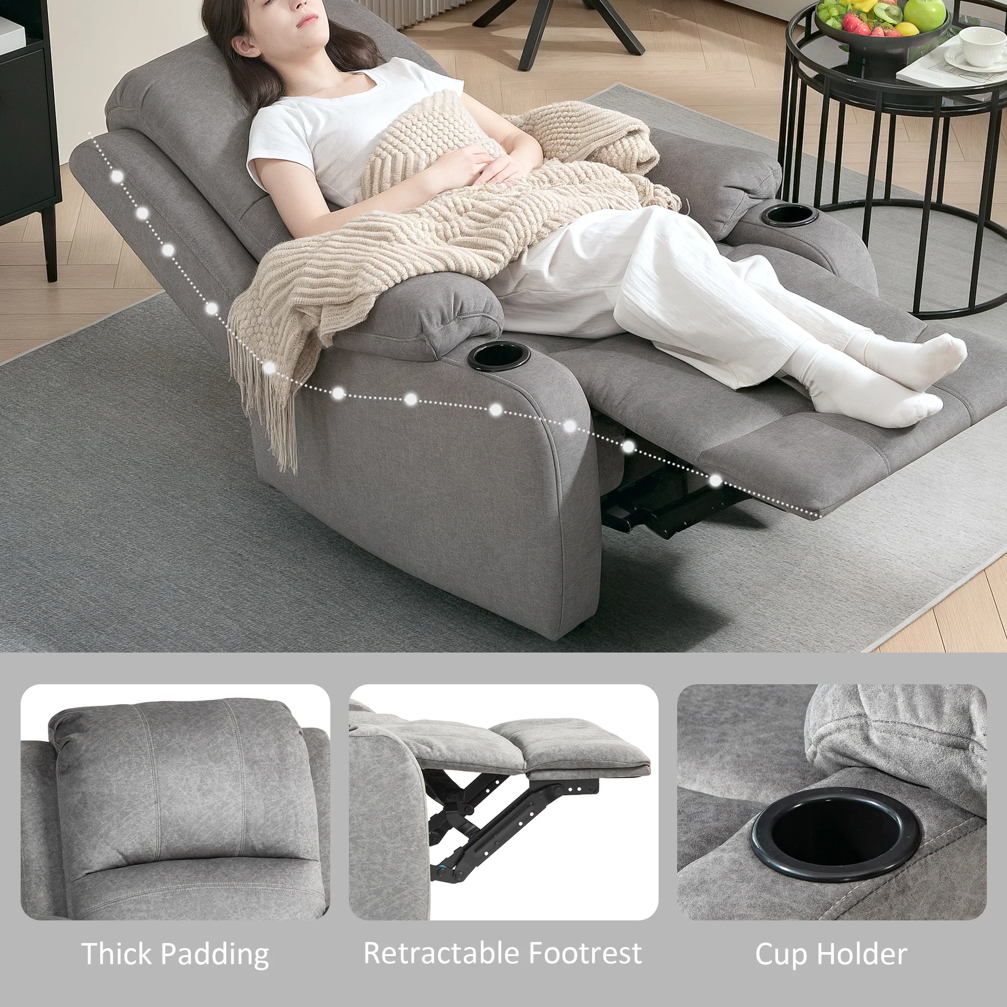 HOMCOM Recliner Armchair For Living Room, Recliner Chair With Cup Holder - Image 15