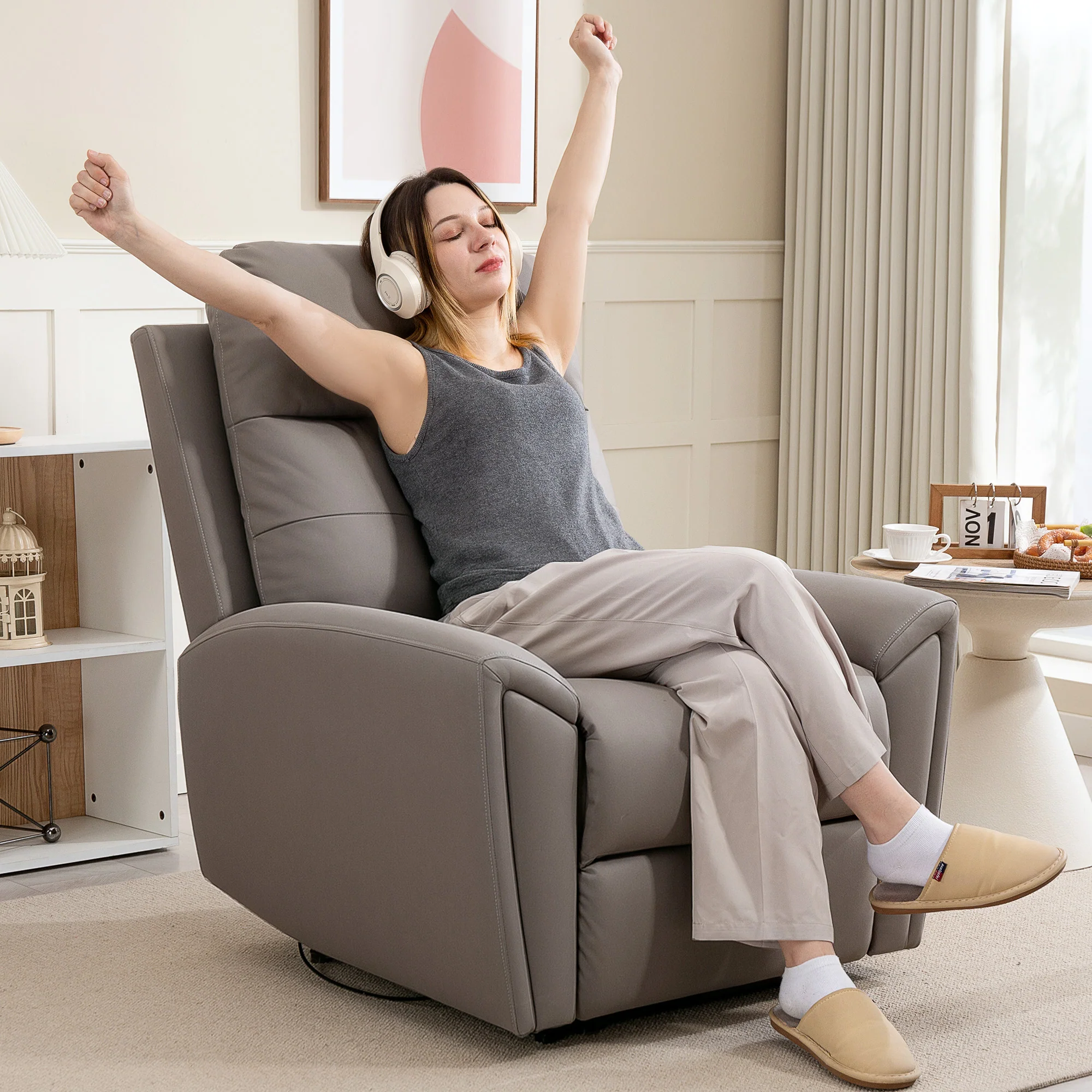 HOMCOM Recliner Armchair, Manual Reclining Chair for Living Room, Grey - Image 2