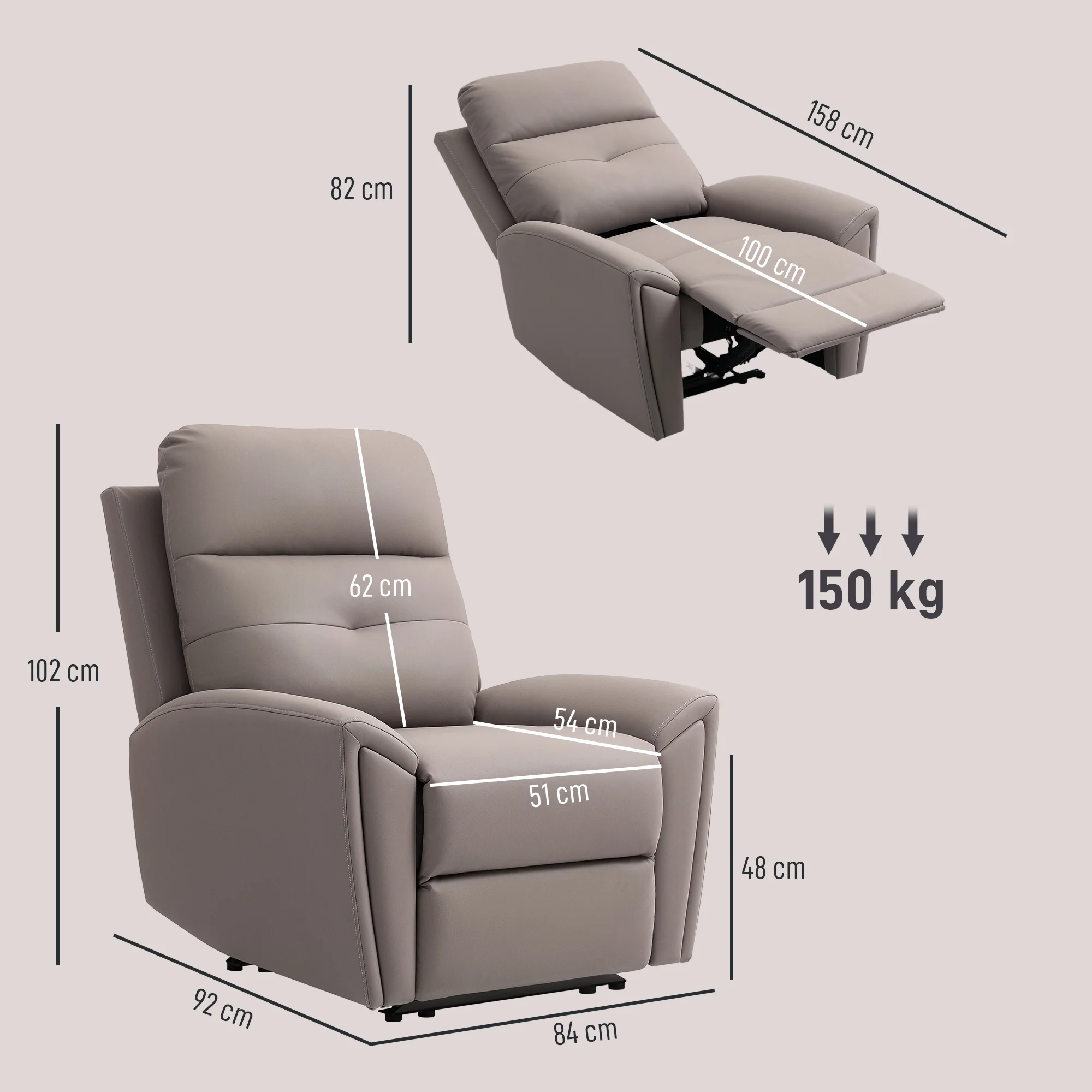HOMCOM Recliner Armchair, Manual Reclining Chair for Living Room, Grey - Image 5