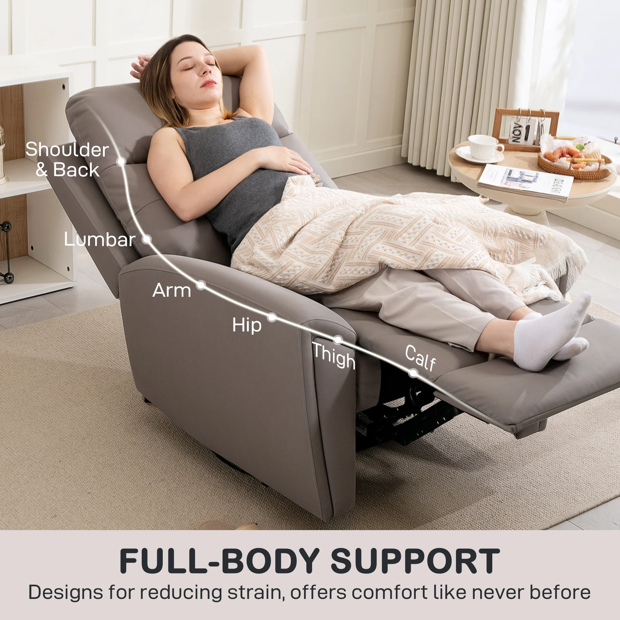 HOMCOM Recliner Armchair, Manual Reclining Chair for Living Room, Grey - Image 6