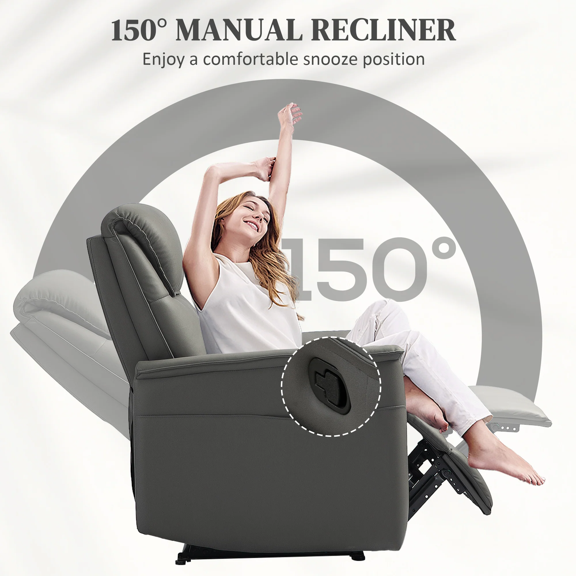 HOMCOM Recliner Armchair with Spring Cushion Adjustable Leg Rest Light Grey - Image 3