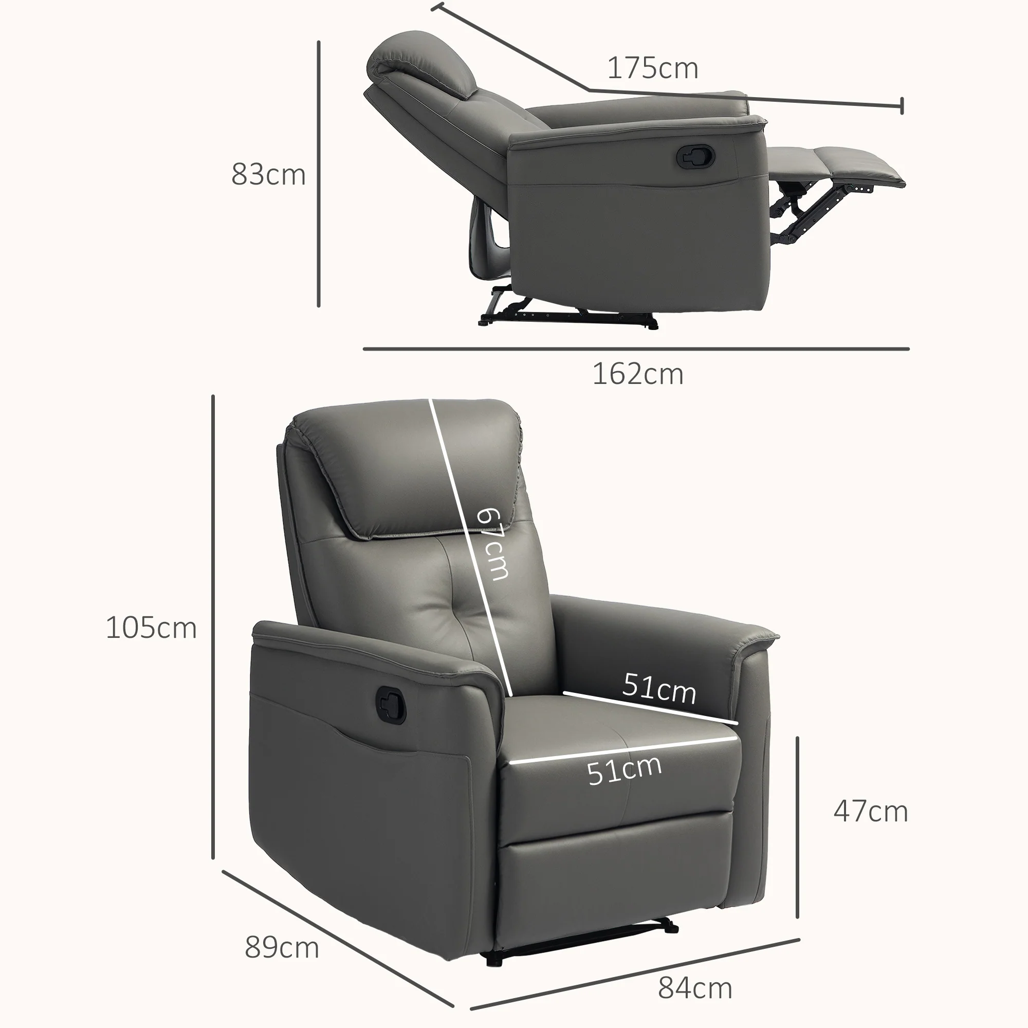 HOMCOM Recliner Armchair with Spring Cushion Adjustable Leg Rest Light Grey - Image 5