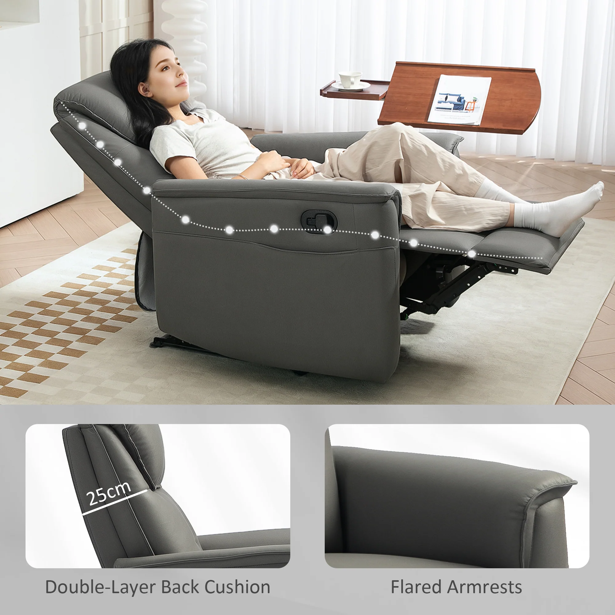 HOMCOM Recliner Armchair with Spring Cushion Adjustable Leg Rest Light Grey - Image 7