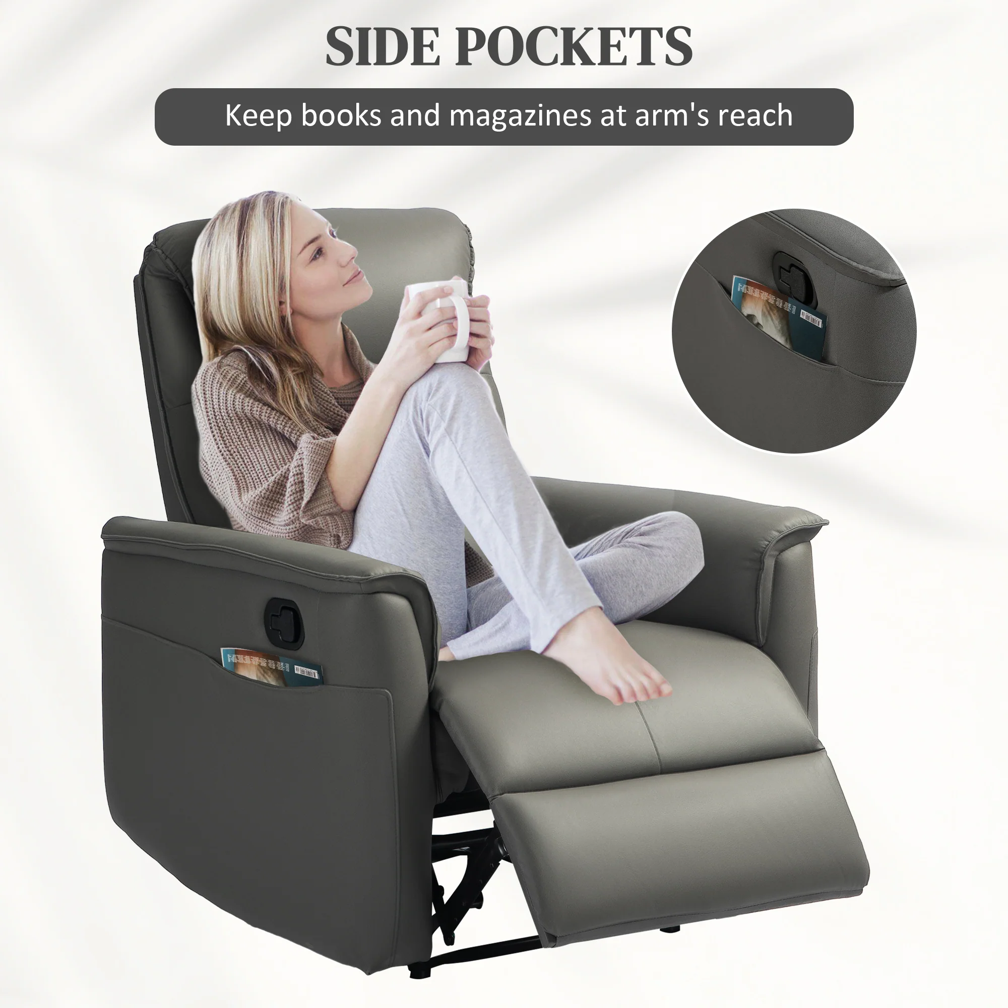 HOMCOM Recliner Armchair with Spring Cushion Adjustable Leg Rest Light Grey - Image 8