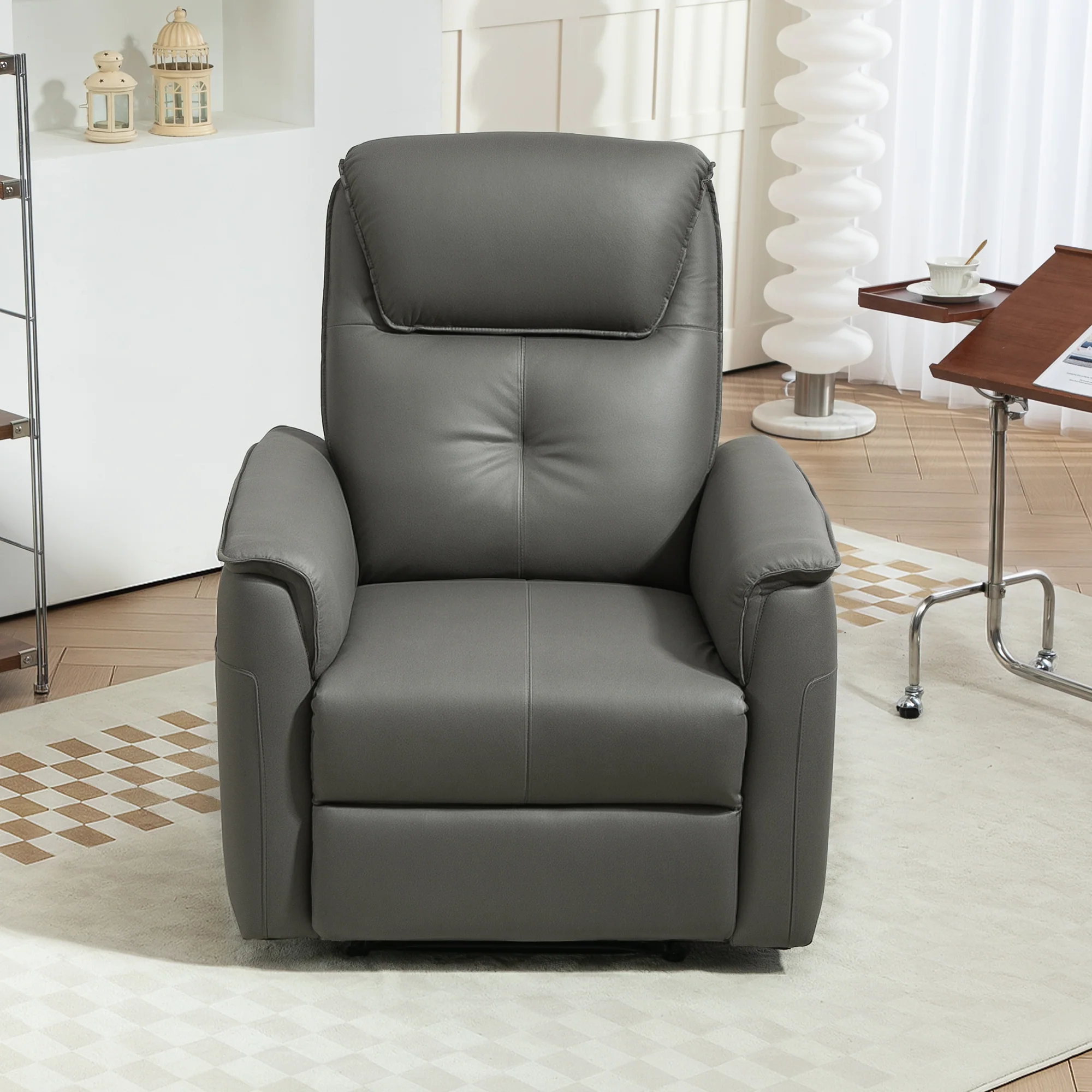 HOMCOM Recliner Armchair with Spring Cushion Adjustable Leg Rest Light Grey - Image 9