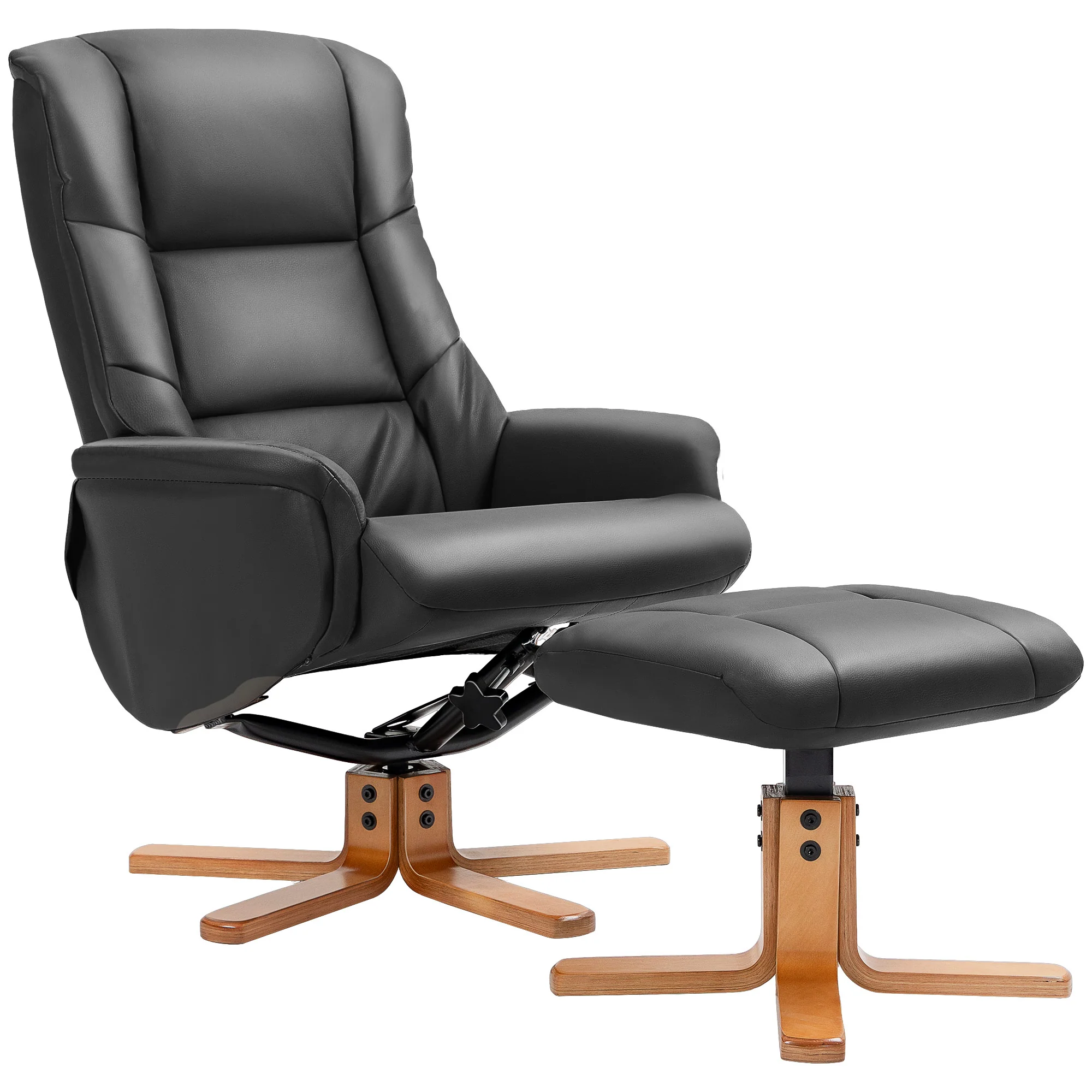 HOMCOM Recliner Armchair With Wood Base, Upholstered Reclining Chair