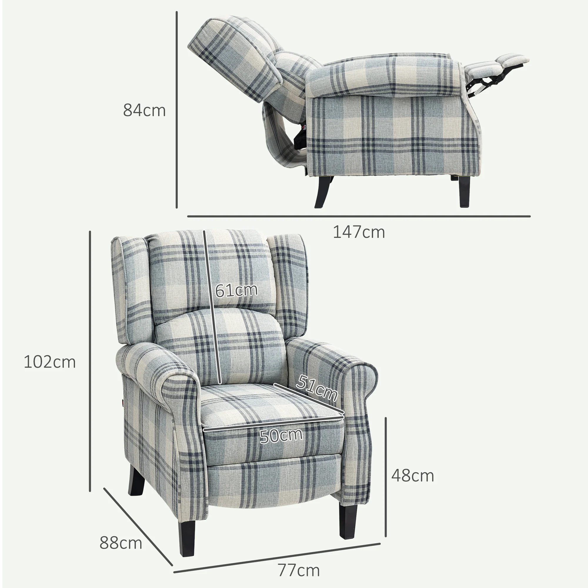 HOMCOM Recliner Chair For Living Room Wingback Chair With Padded Armrest - Image 14