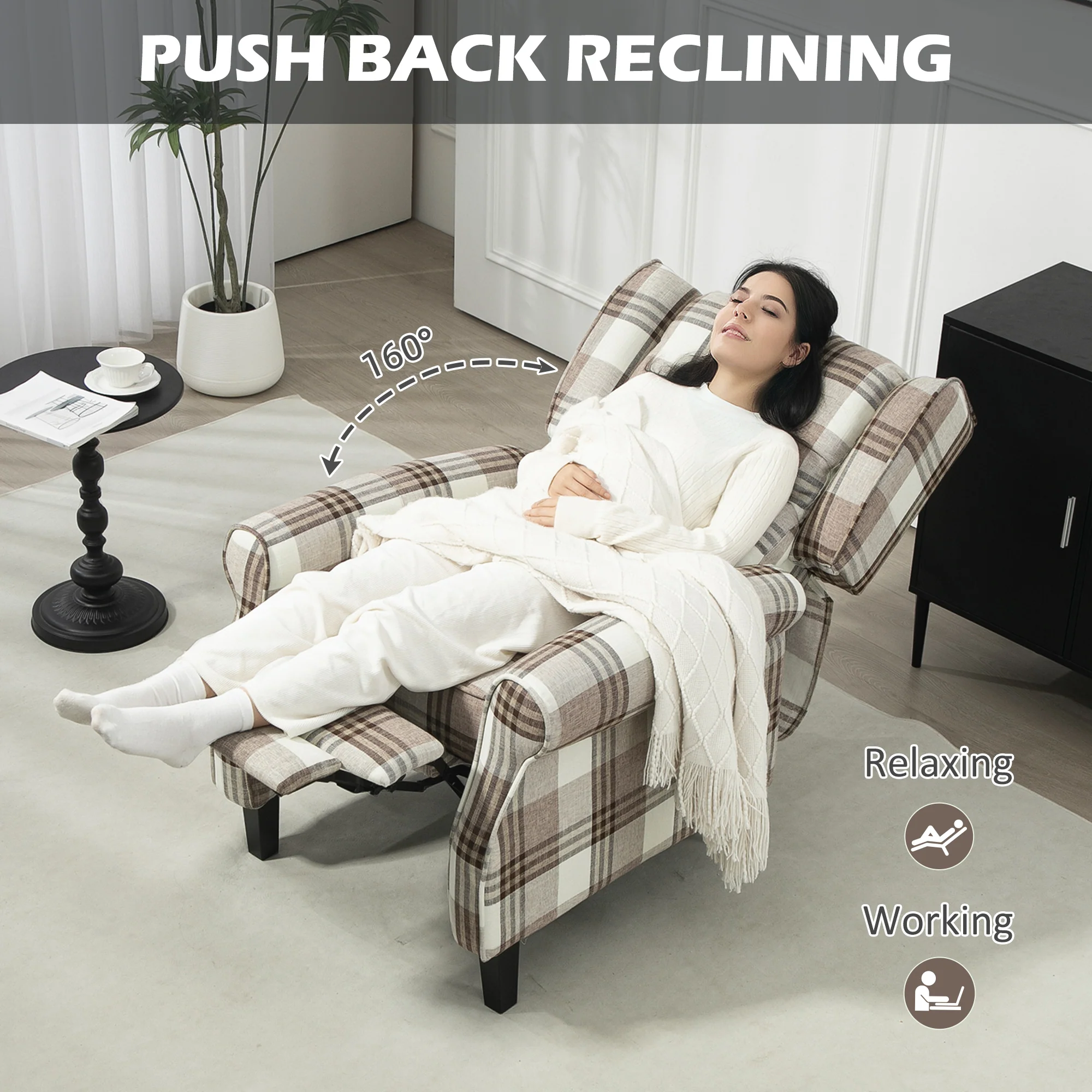 HOMCOM Recliner Chair For Living Room Wingback Chair With Padded Armrest - Image 3