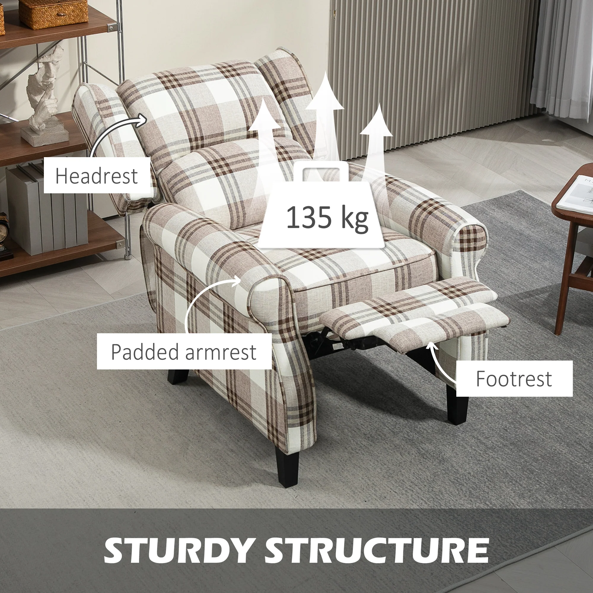 HOMCOM Recliner Chair For Living Room Wingback Chair With Padded Armrest - Image 6