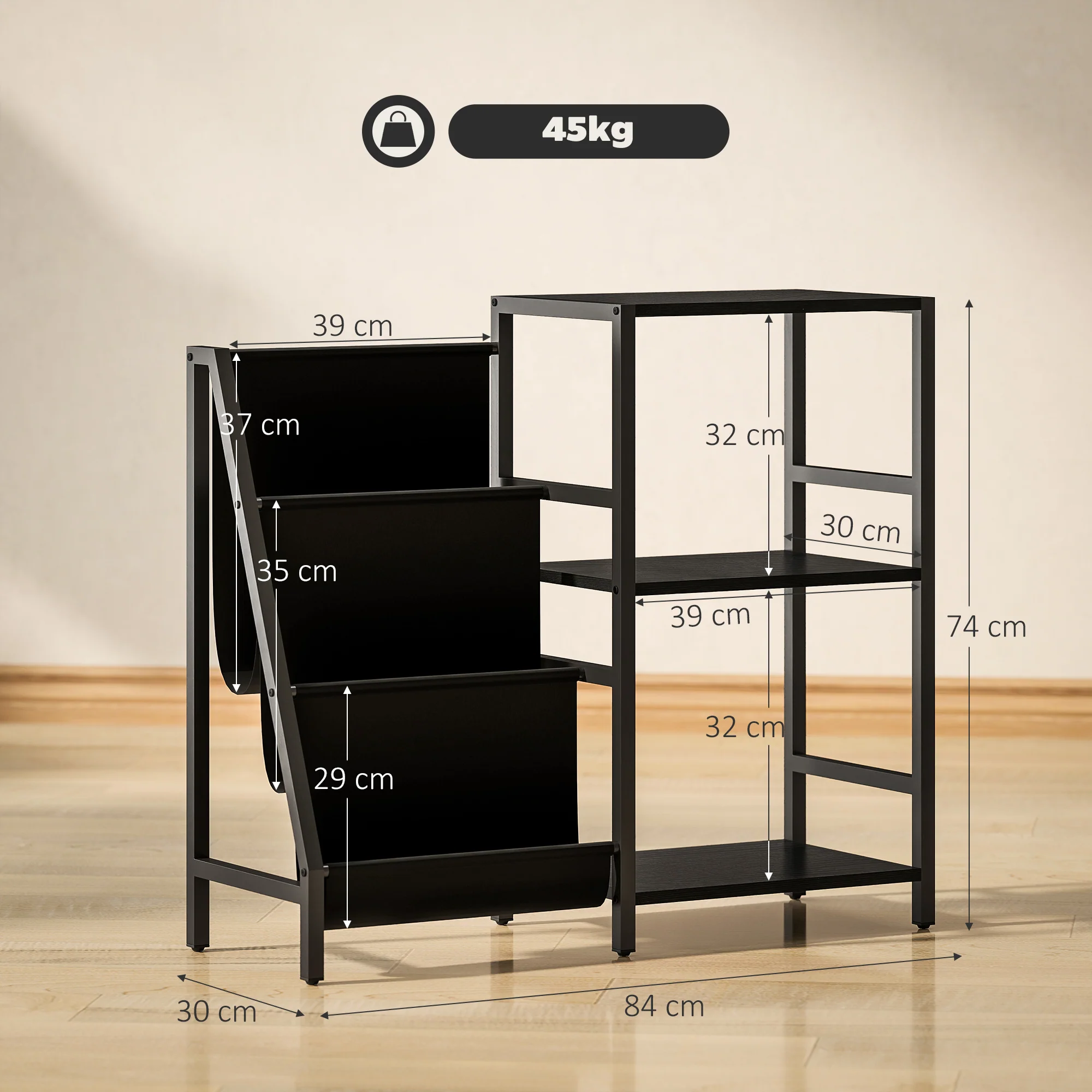 HOMCOM Record Player Stand, 3-Tier Side Table With Vinyl Record Storage - Image 5