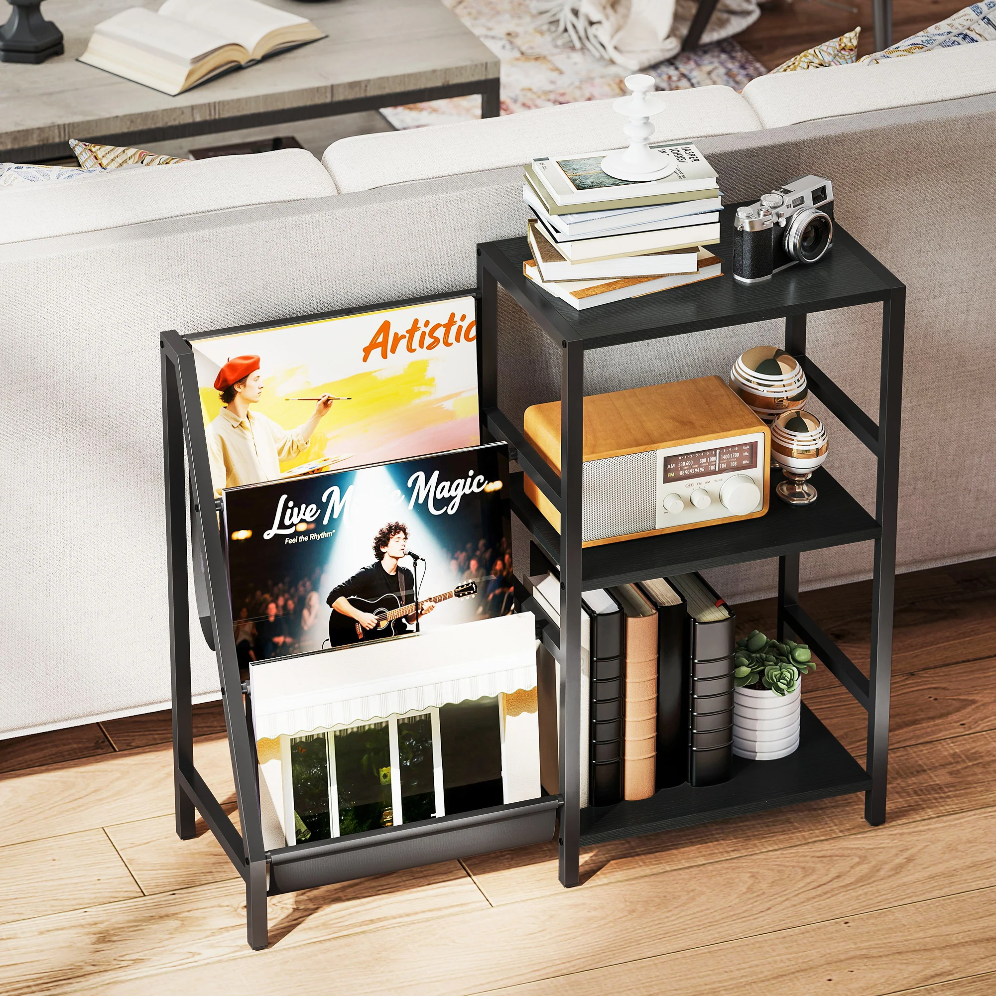 HOMCOM Record Player Stand, 3-Tier Side Table With Vinyl Record Storage - Image 8