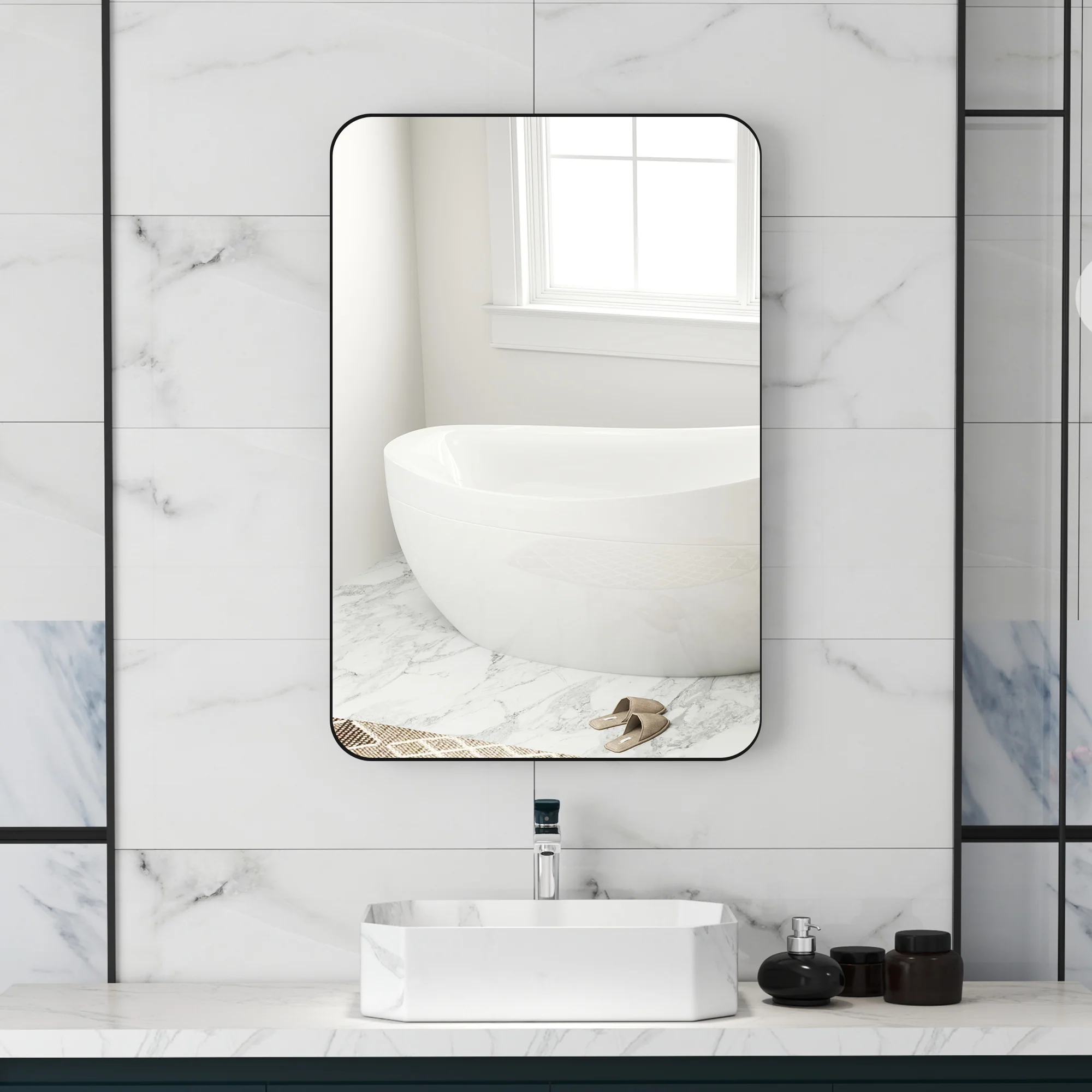HOMCOM Rectangle Mirror, Wall Mirror with Steel Frame for Bathroom, Black - Image 11