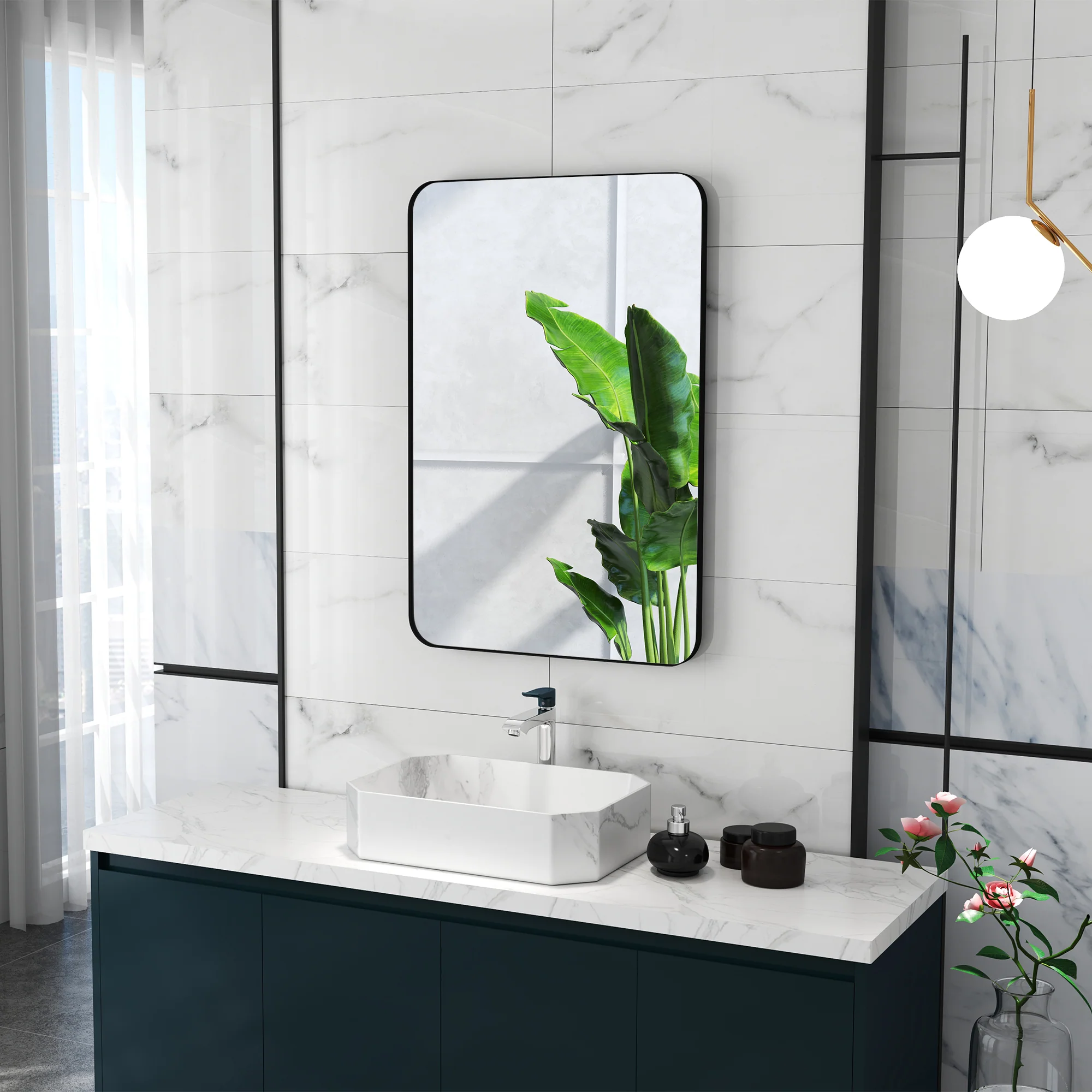 HOMCOM Rectangle Mirror, Wall Mirror with Steel Frame for Bathroom, Black - Image 17