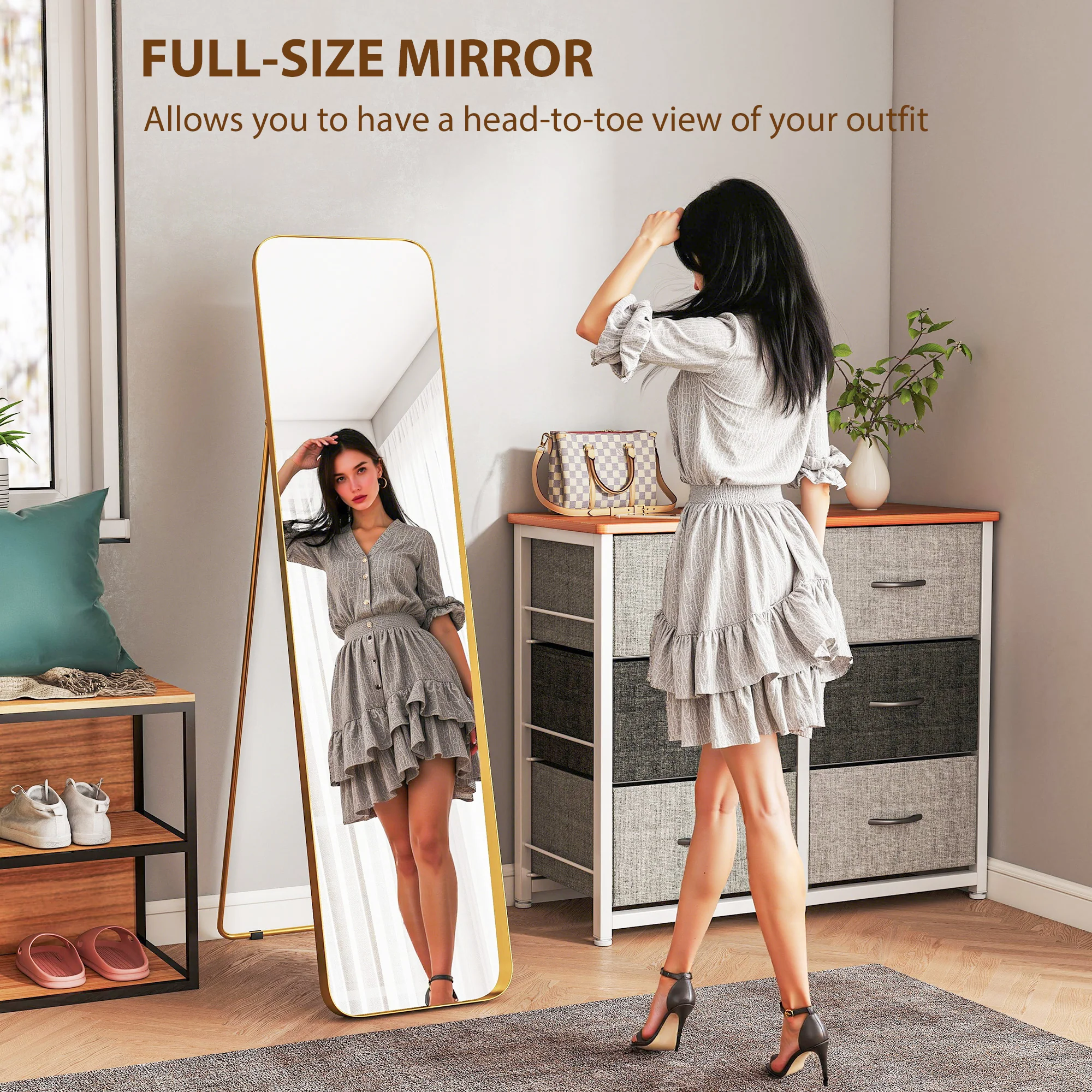 HOMCOM Rectangular Full Length Mirror for Bedroom, 40 x 160 cm, Gold Tone - Image 3