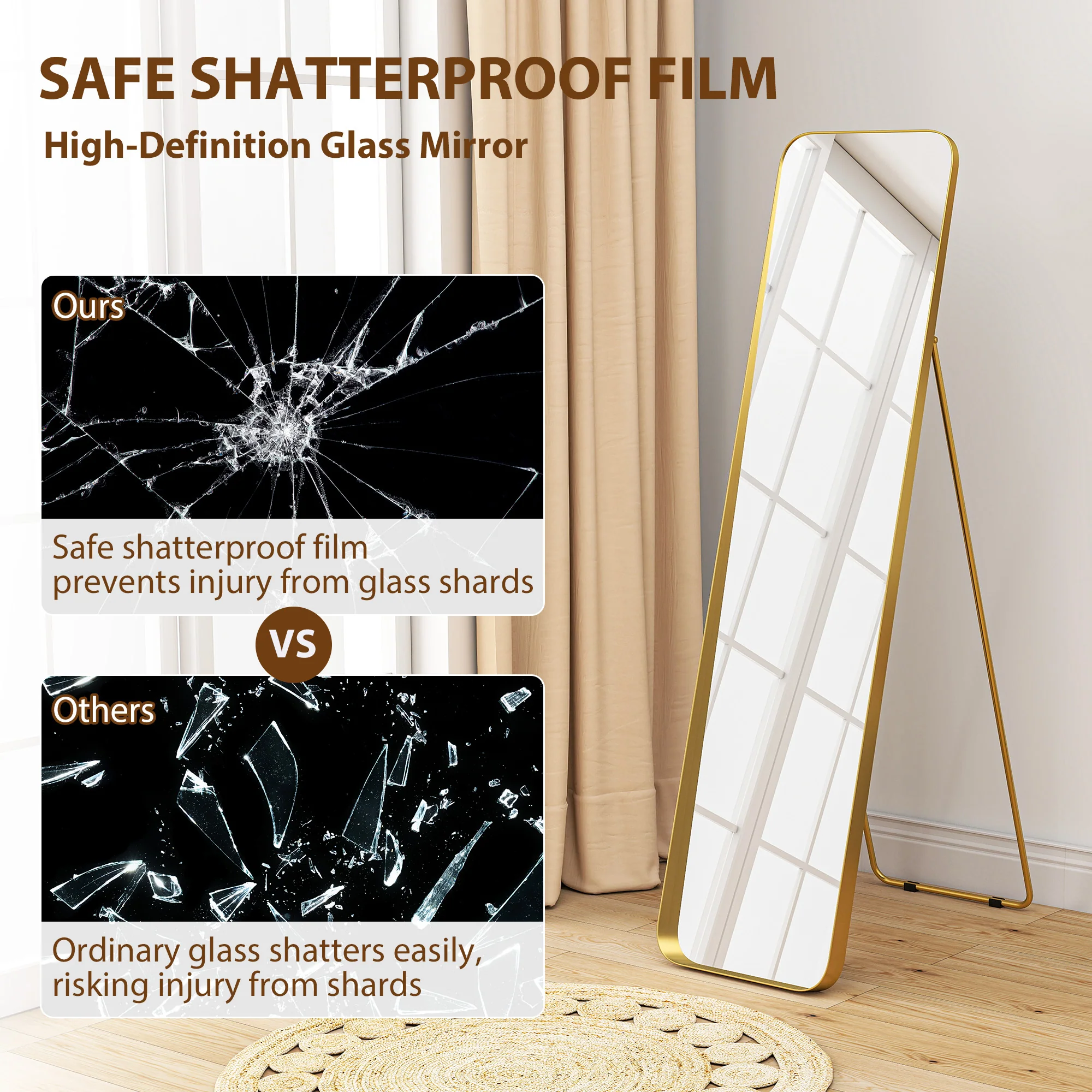 HOMCOM Rectangular Full Length Mirror for Bedroom, 40 x 160 cm, Gold Tone - Image 7